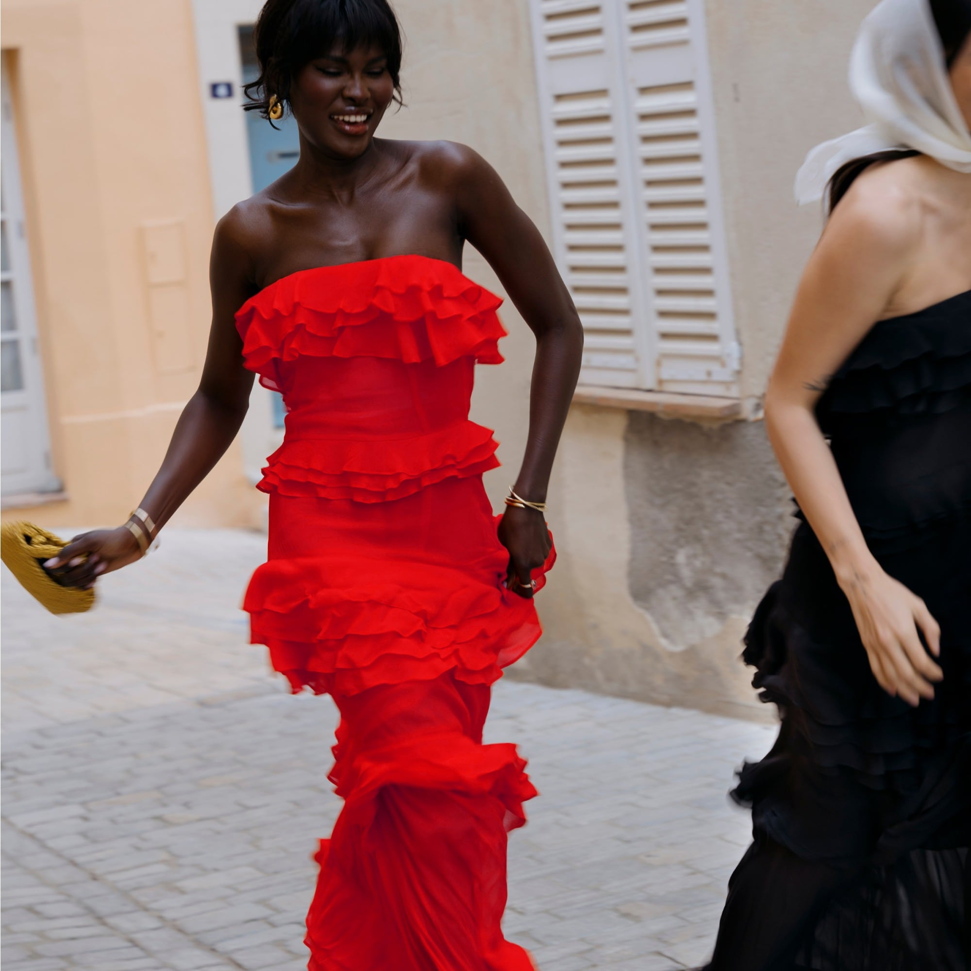  Collection tiered ruffle dress in chiffon