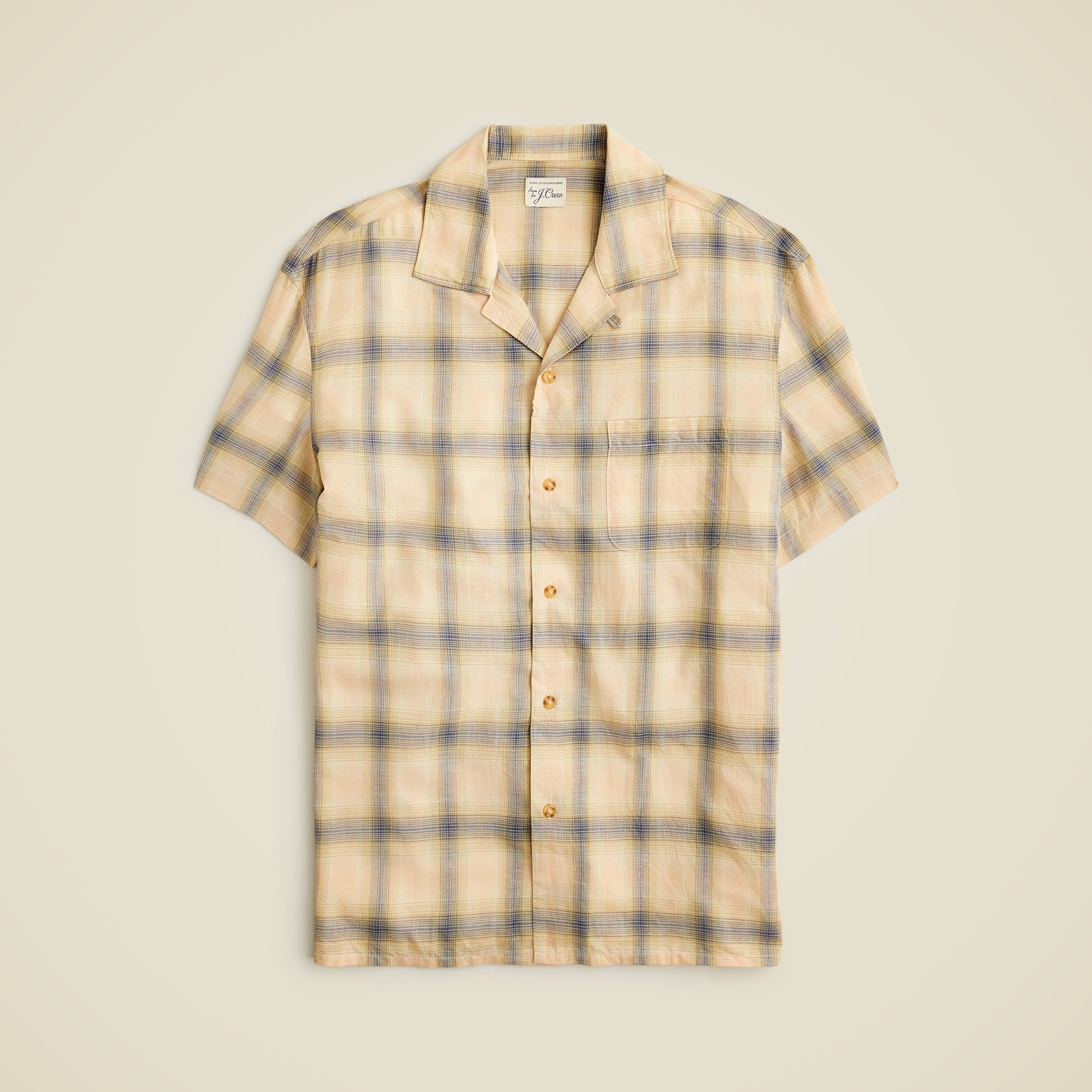  Short-sleeve cotton gauze camp-collar shirt