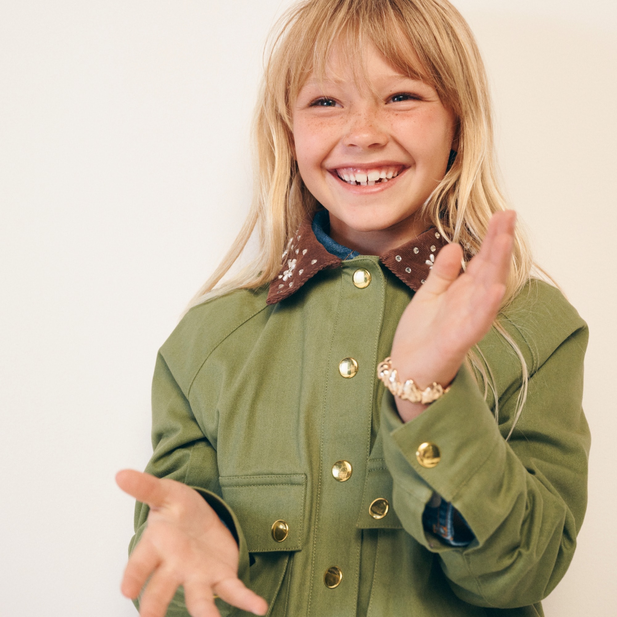 girls Girls' flower-embellished cropped Barn Jacket&trade; in stretch herringbone