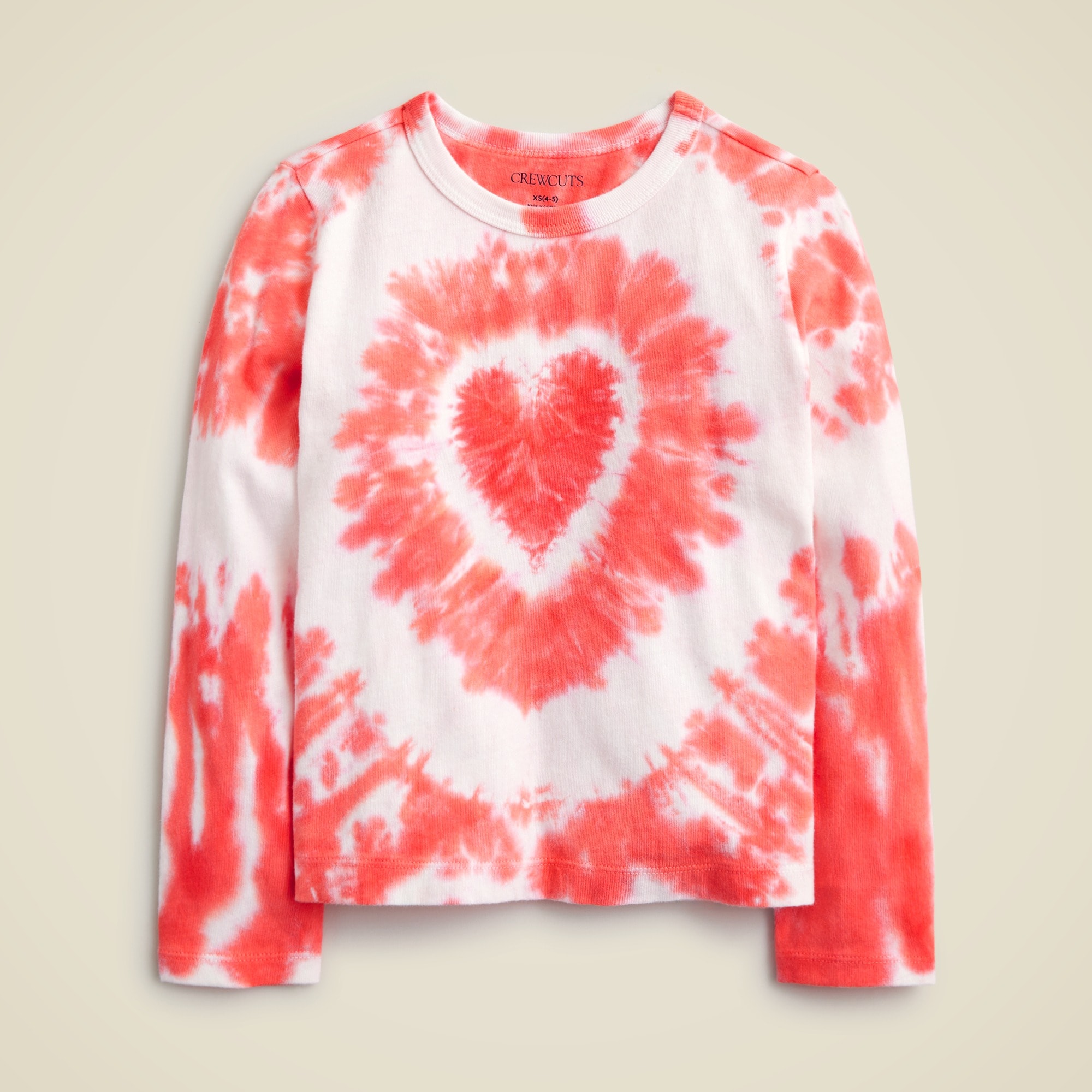  Girls' long-sleeve heart tie-dye T-shirt