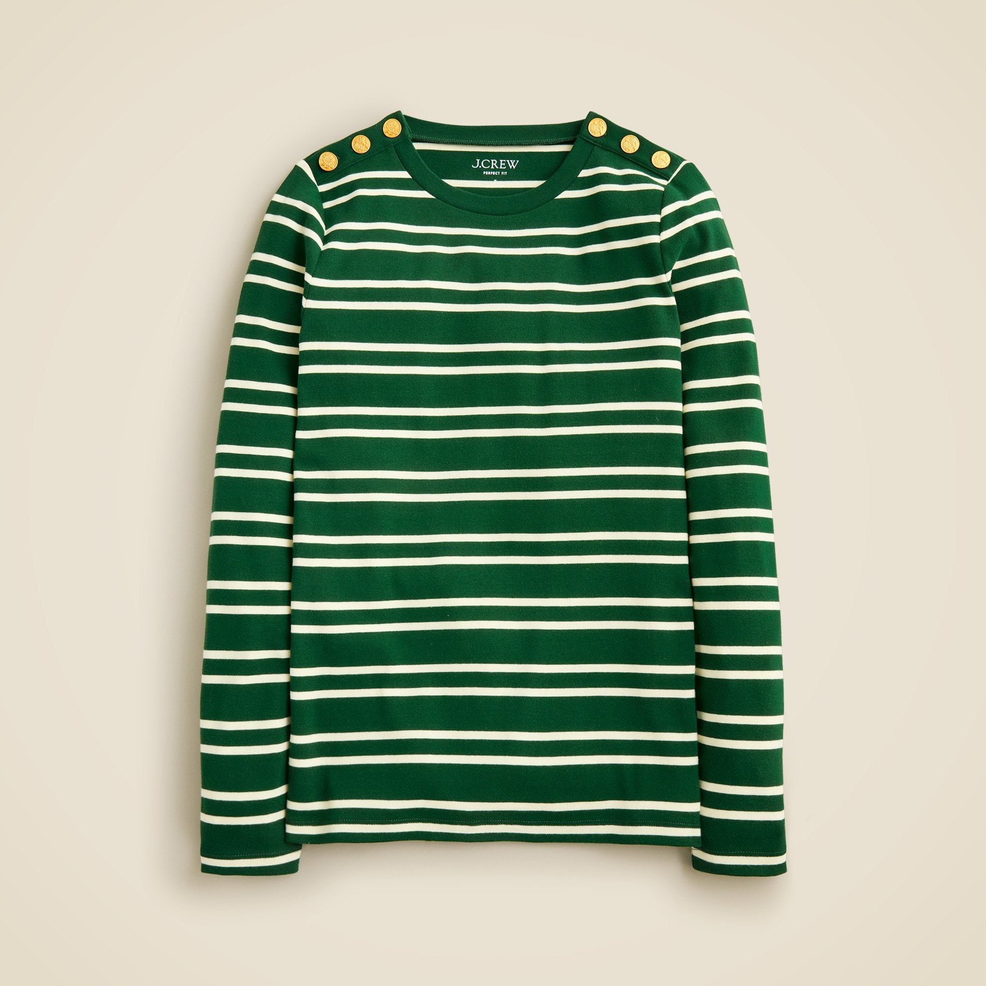 womens Perfect-fit long-sleeve crewneck T-shirt with lion buttons in stripe