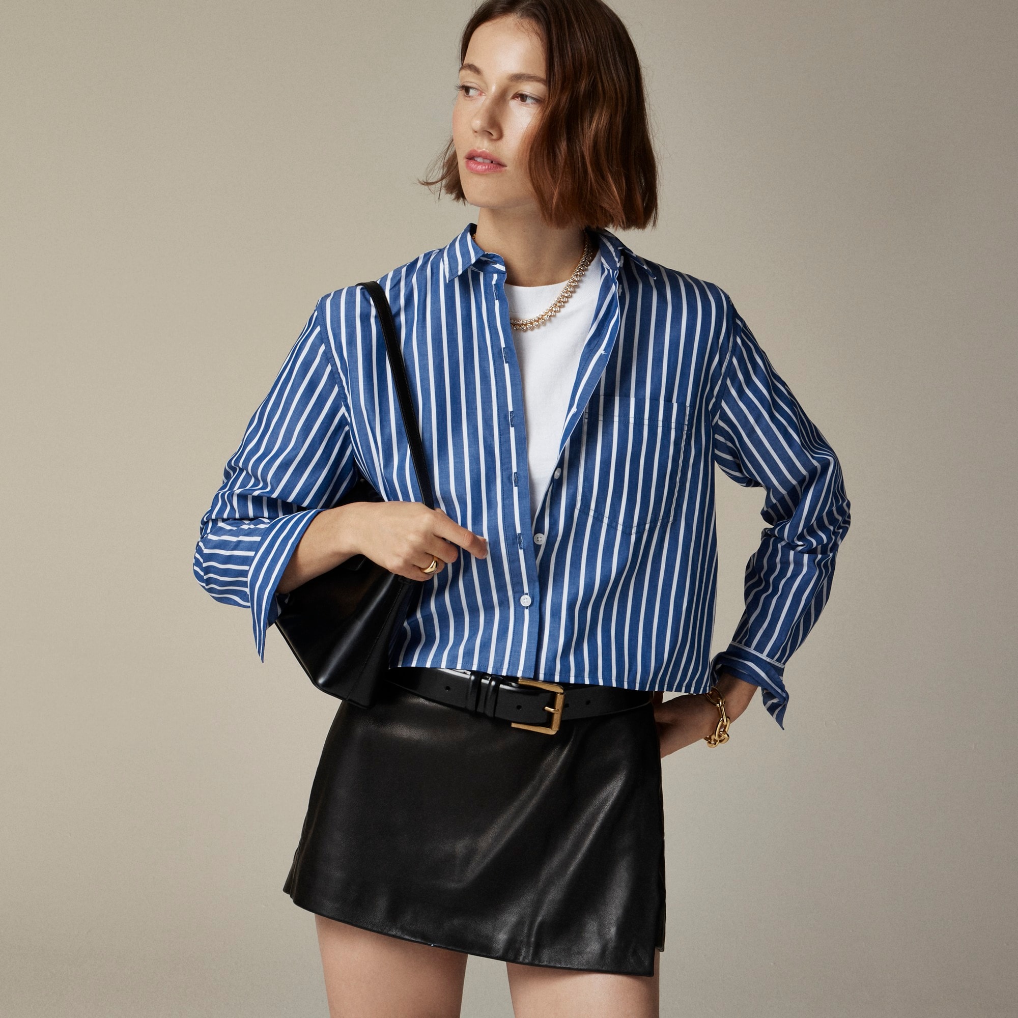 womens Cropped button-up shirt in stripe