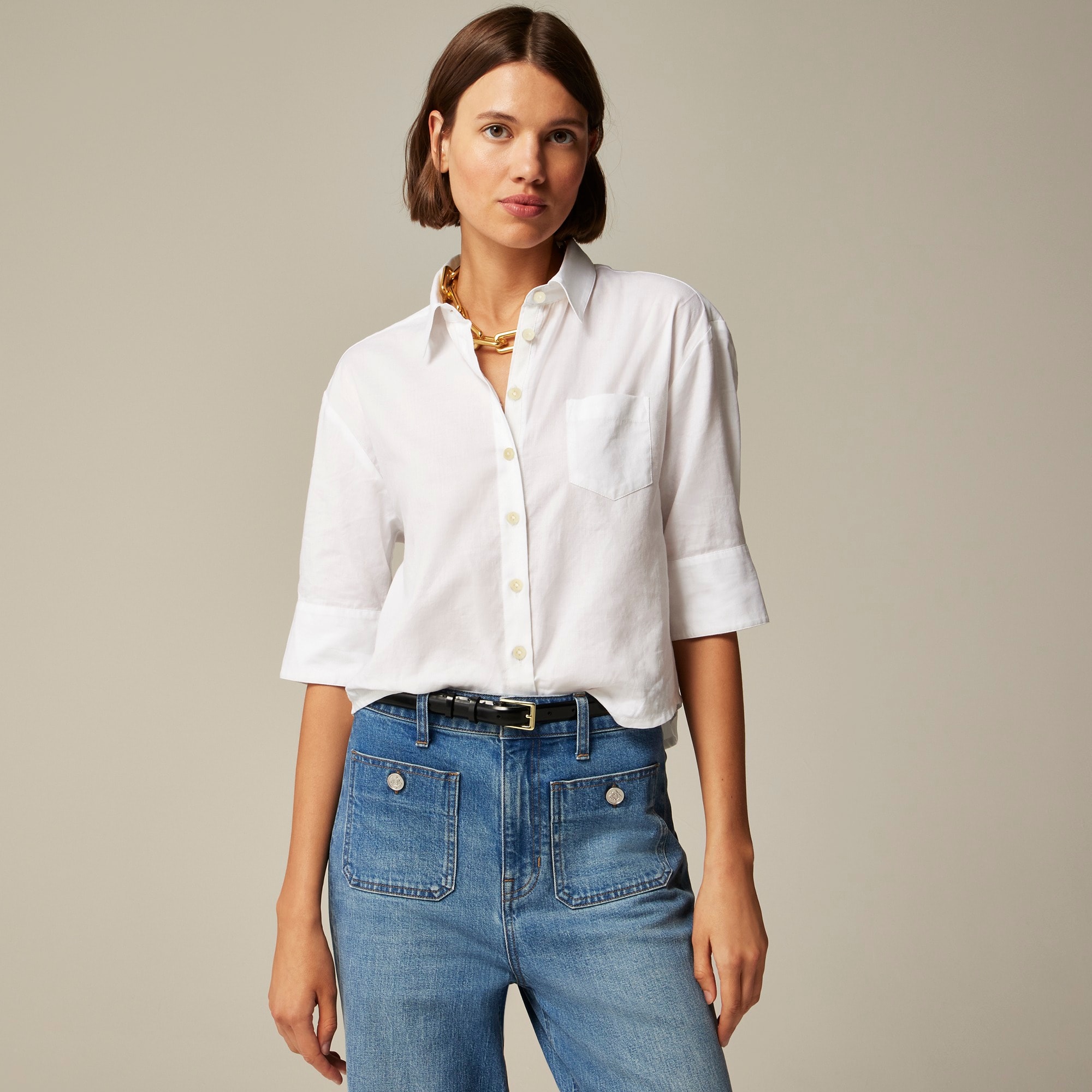 womens Herringbone twill button-up shirt