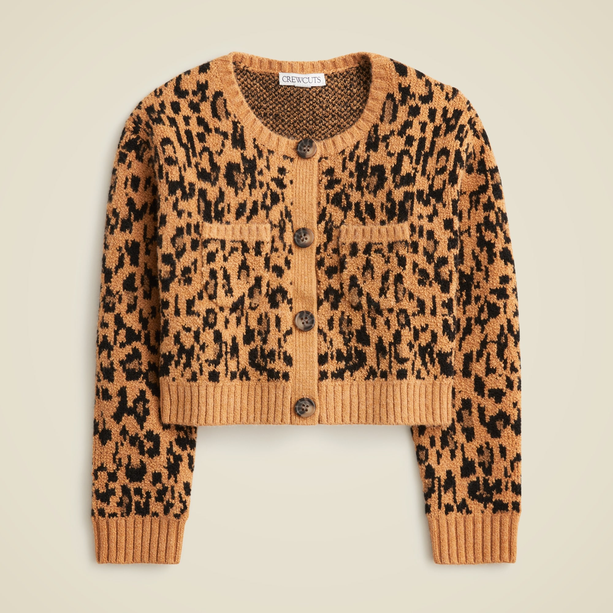 girls Girls' jacquard cardigan sweater in leopard