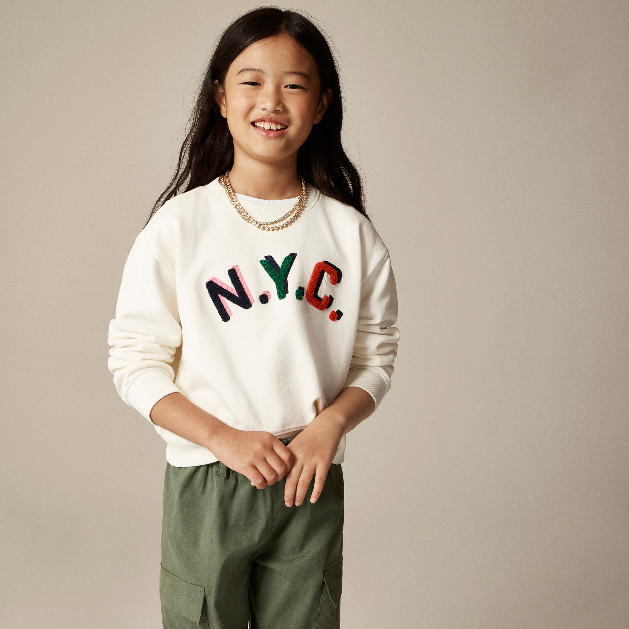 girls Girls' embroidered NYC graphic crewneck sweatshirt