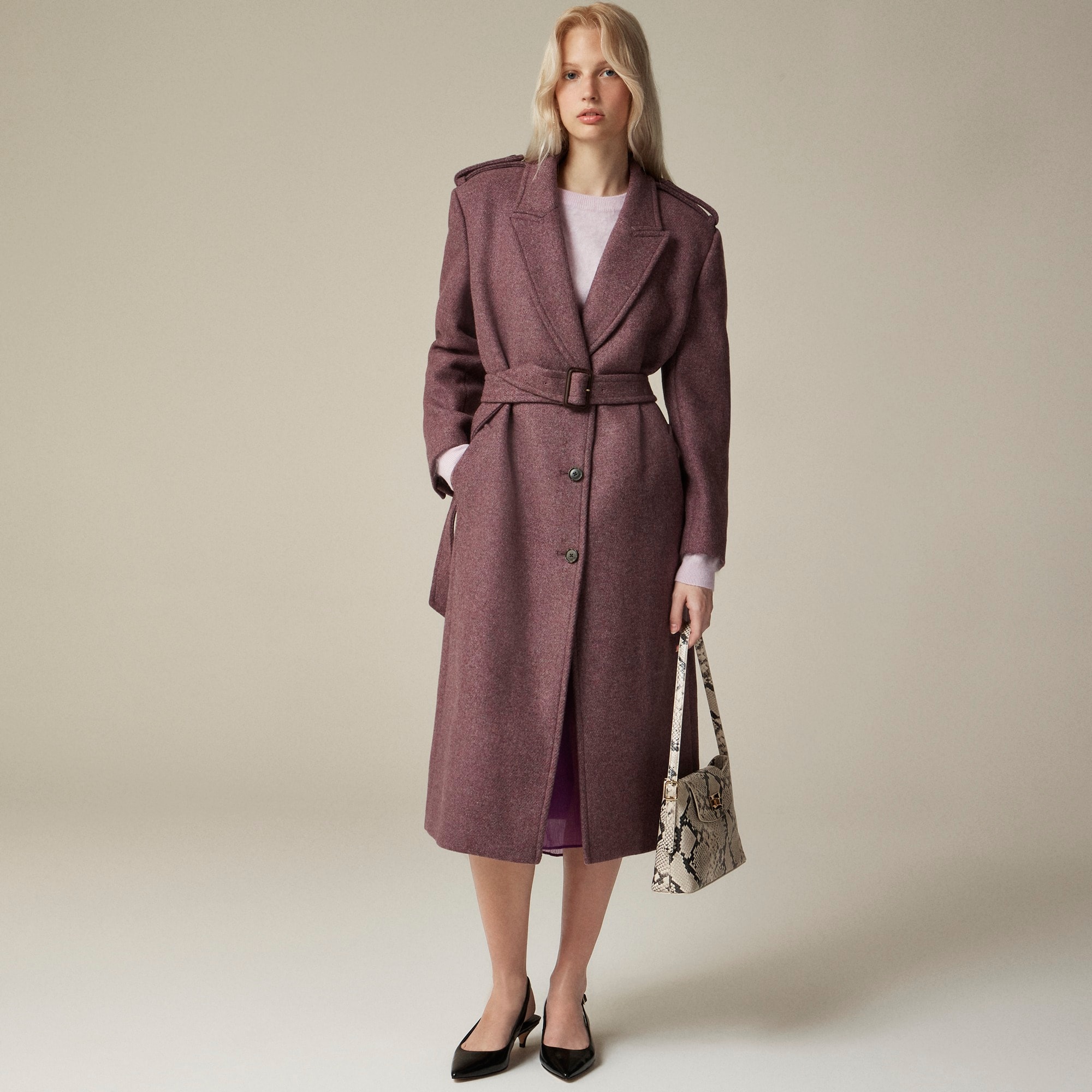 womens Wrap trench coat in Italian double-faced wool blend