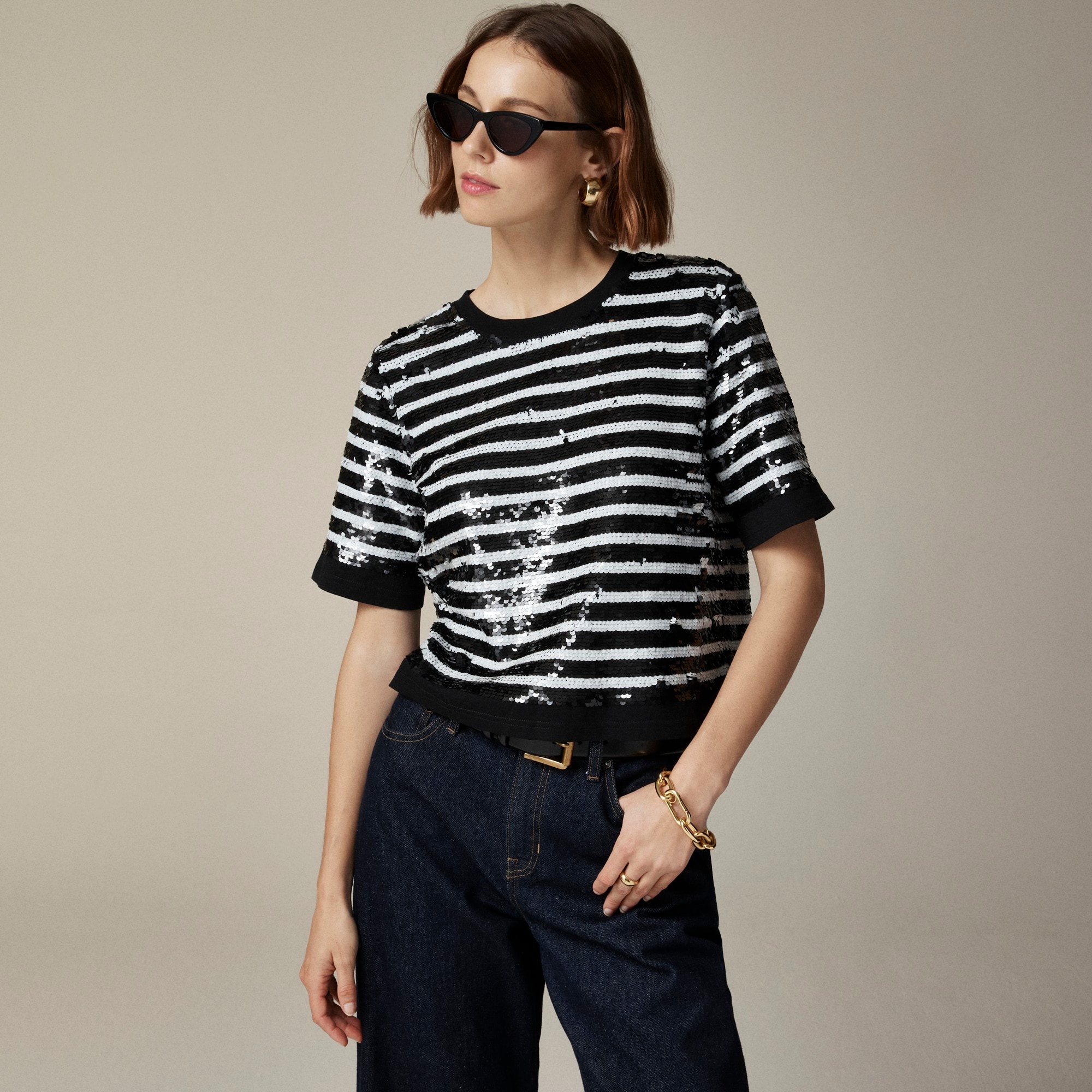  Sequin-embellished T-shirt in stripe