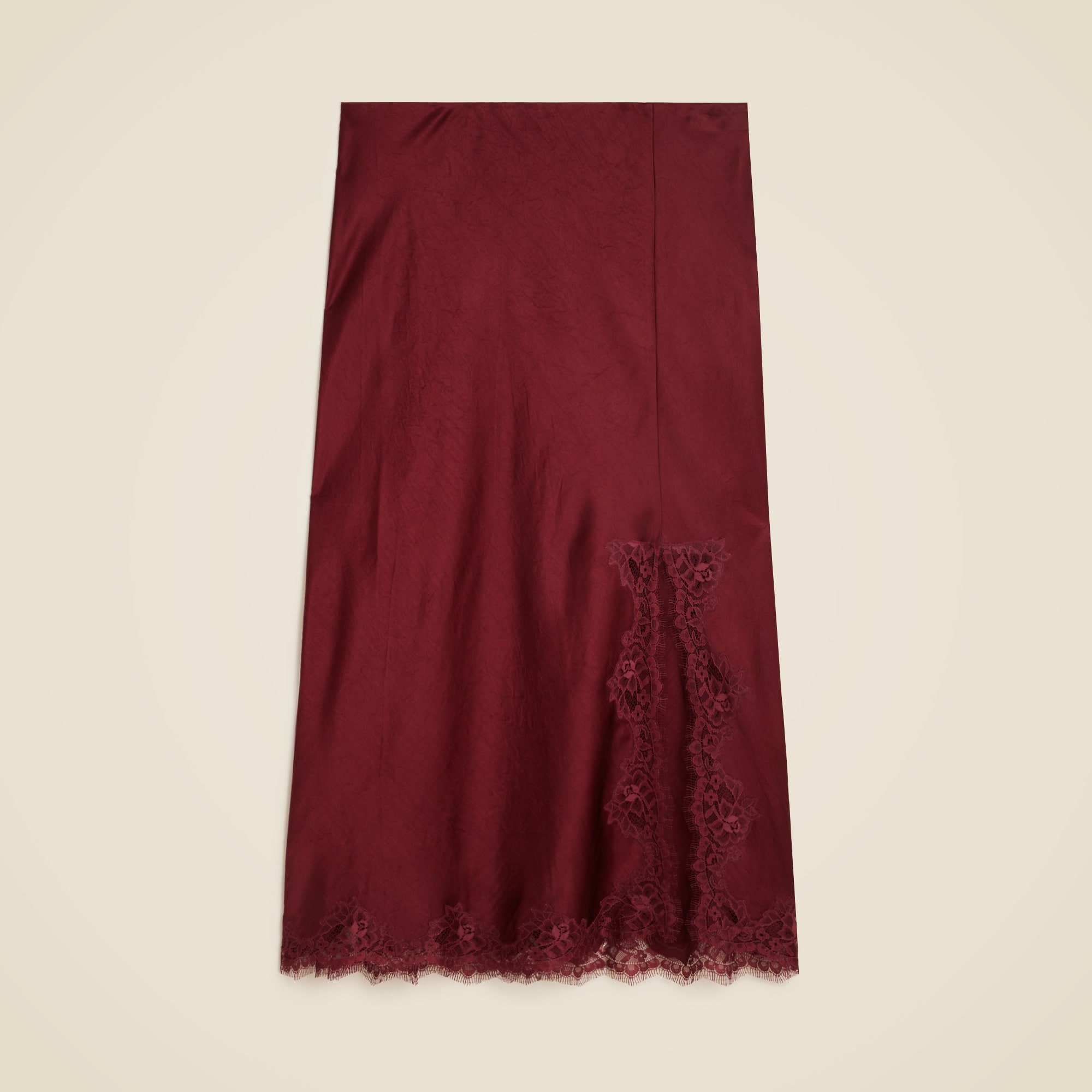 womens Gwyneth lace-trim slip skirt in textured satin