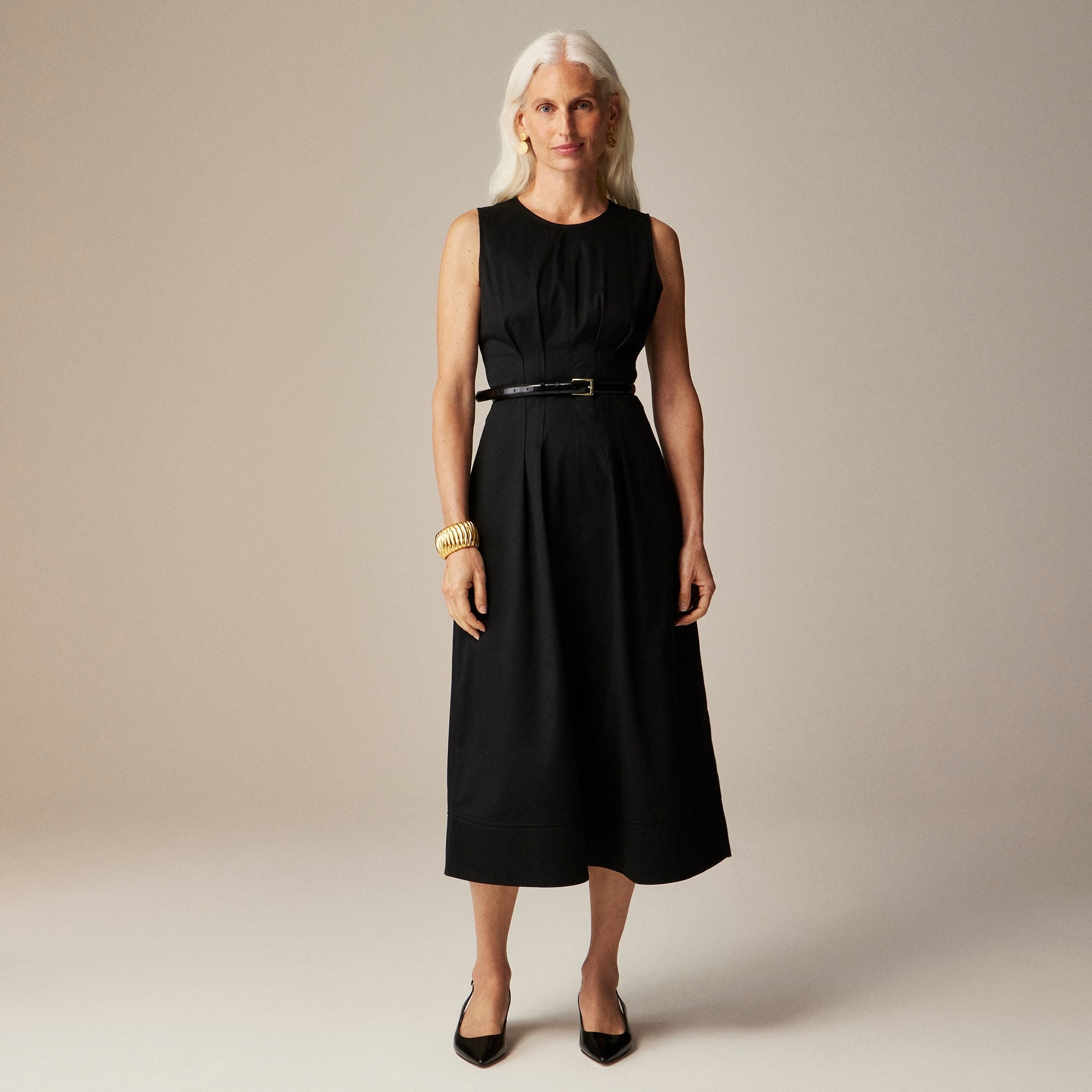 womens Pintuck midi dress in stretch twill