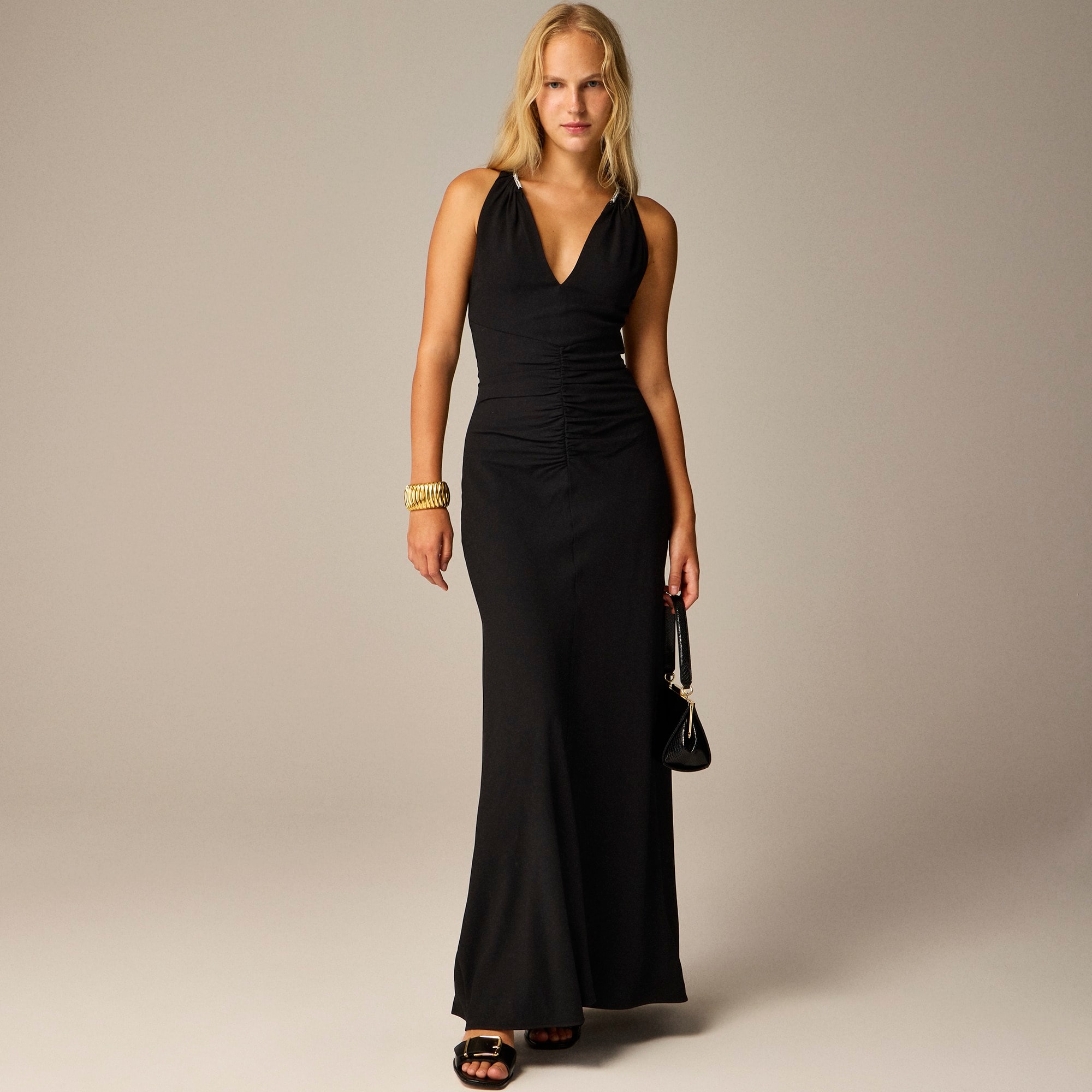 womens Full-length embellished ruched dress