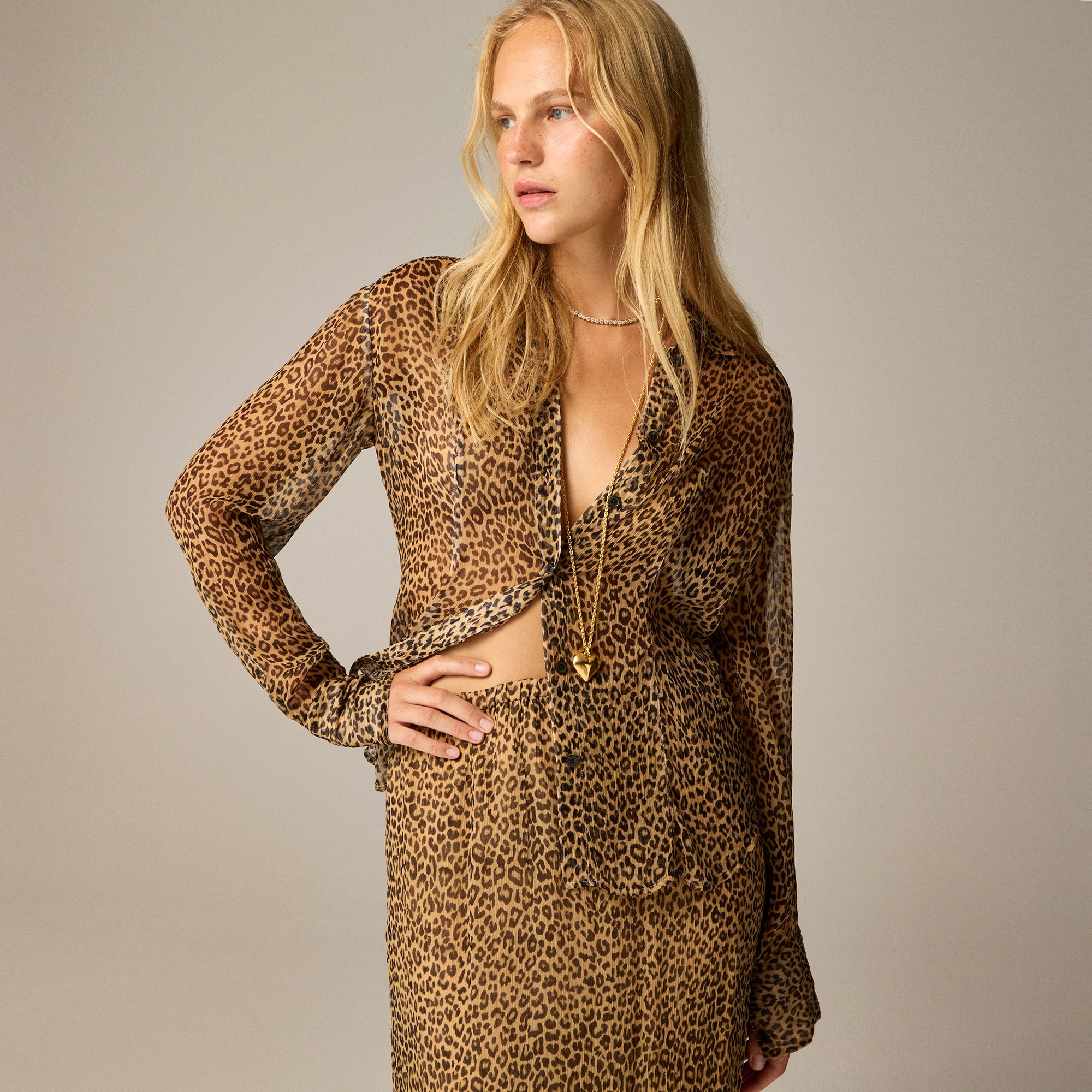 womens Sheer leopard-print shirt in crinkle chiffon