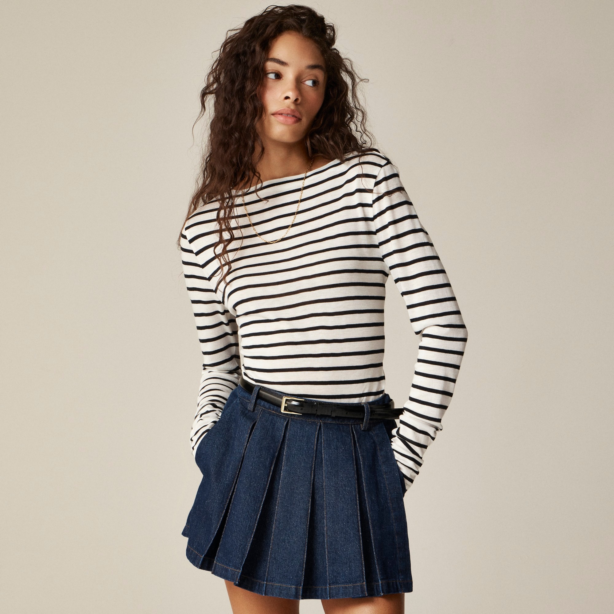 womens Collection sheer wool-blend long-sleeve T-shirt in stripe