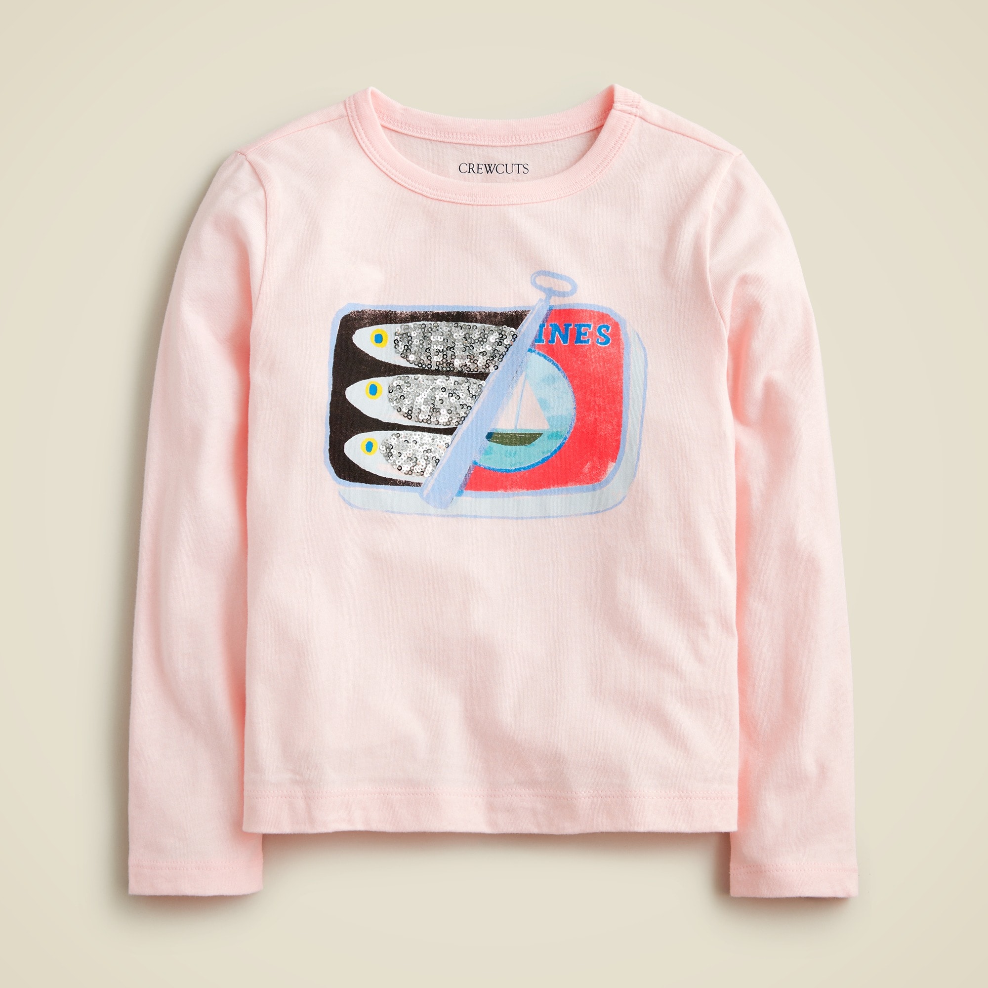 girls Girls' long-sleeve sardine graphic T-shirt with sequins