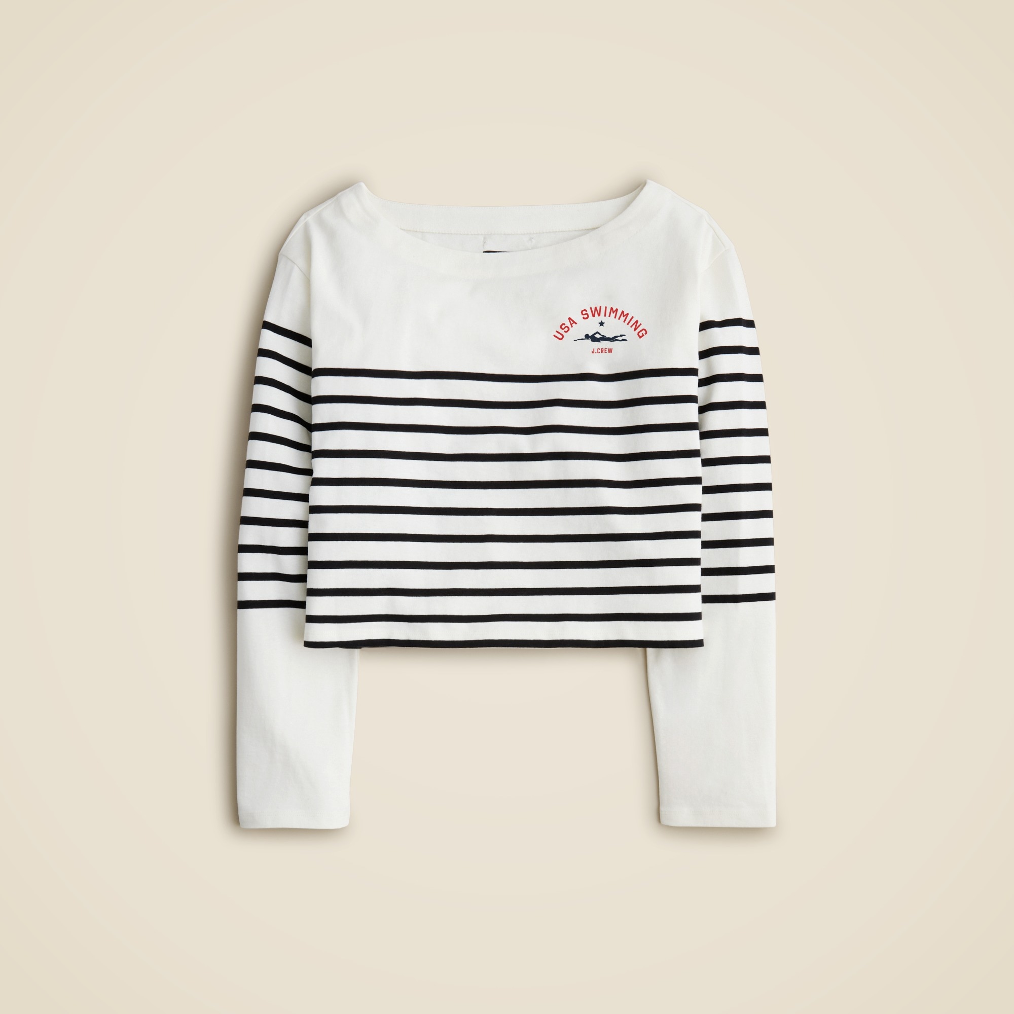 womens Limited-edition USA Swimming&reg; X J.Crew cropped boatneck T-shirt in striped mariner cotton