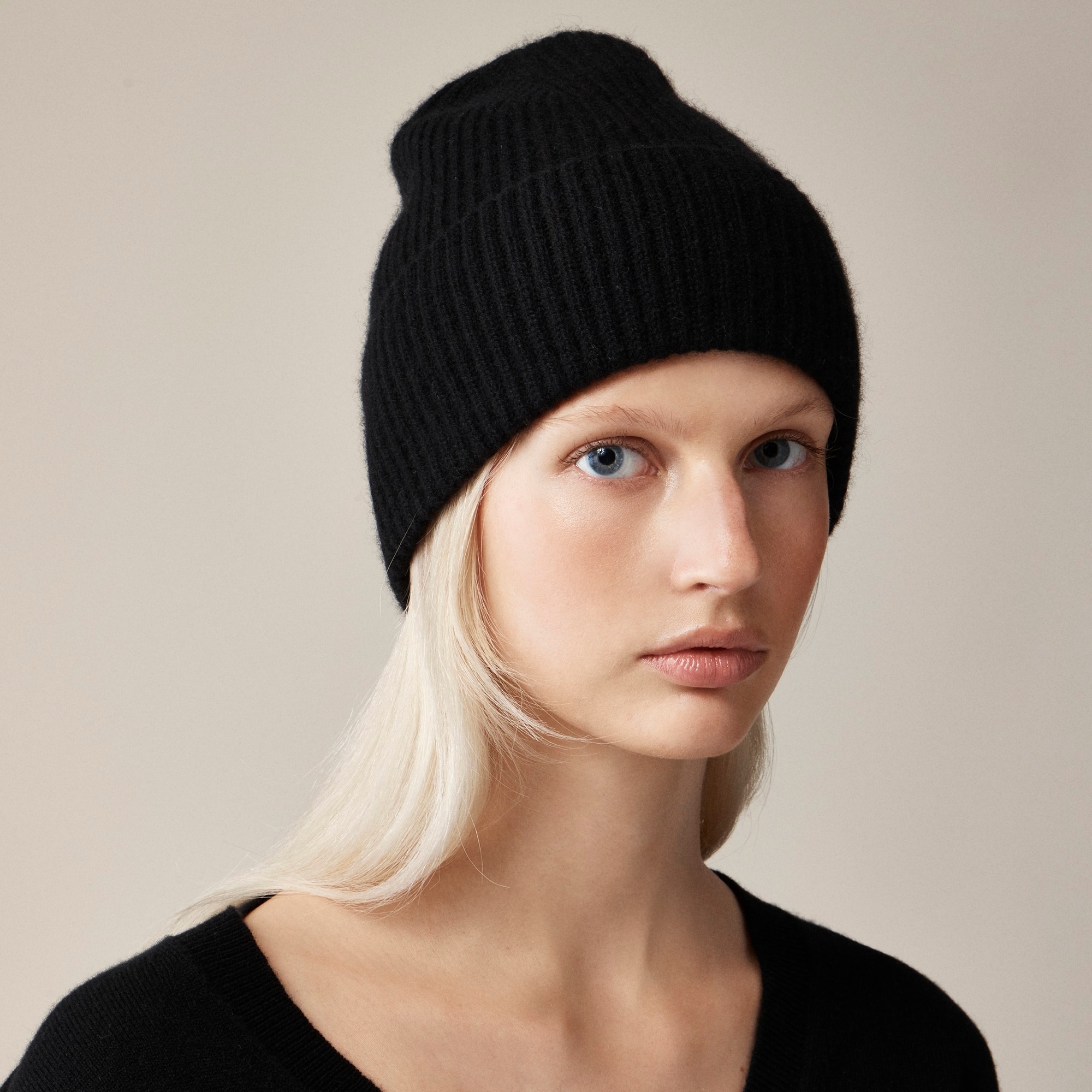 womens Ribbed cashmere beanie