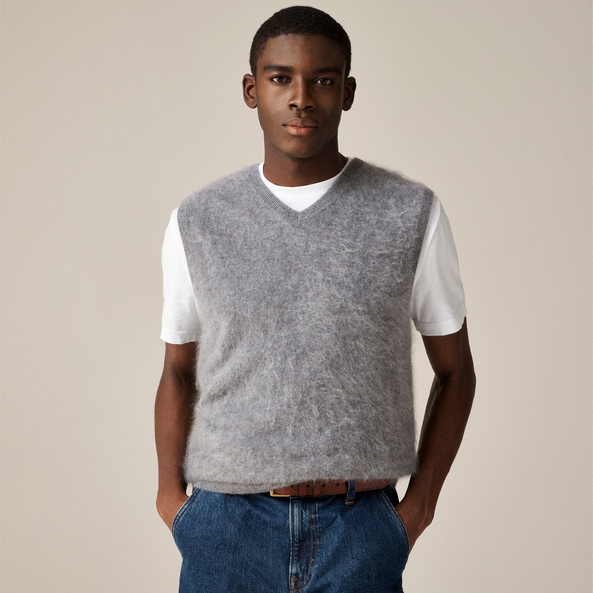 mens Brushed cashmere V-neck sweater-vest