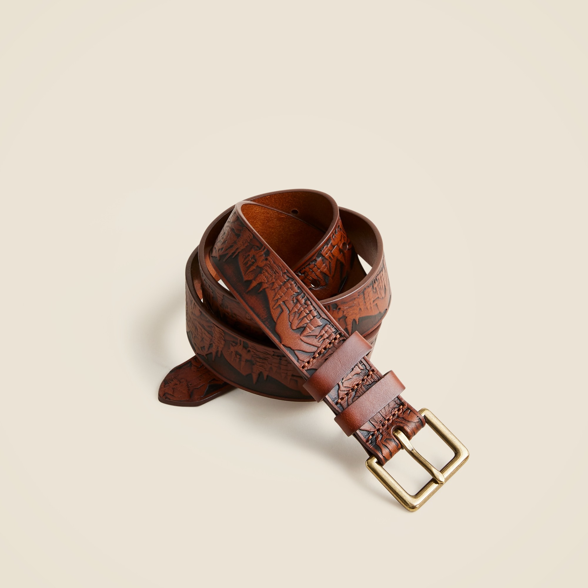 mens Tooled leather scenic belt