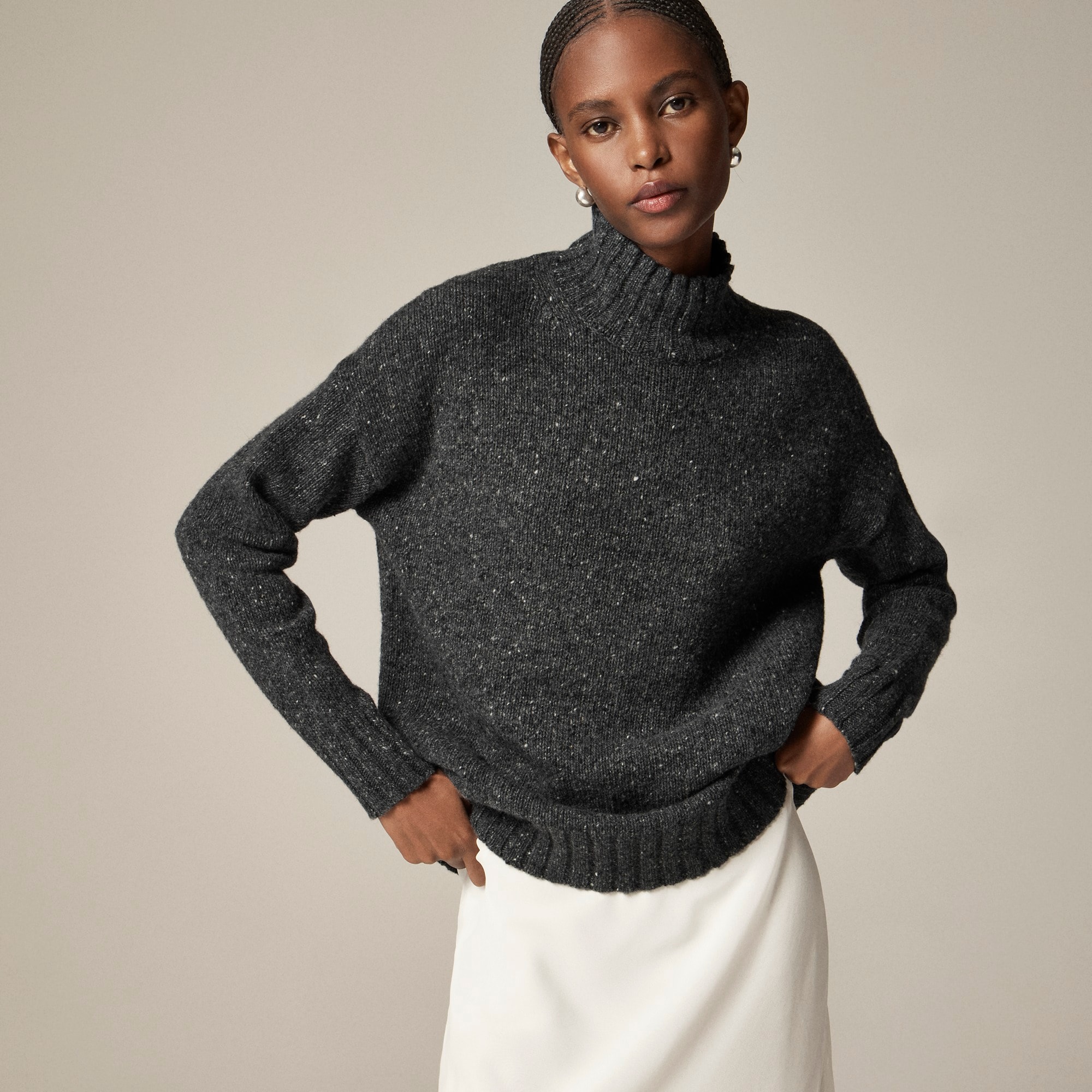 womens Relaxed turtleneck sweater in donegal wool blend