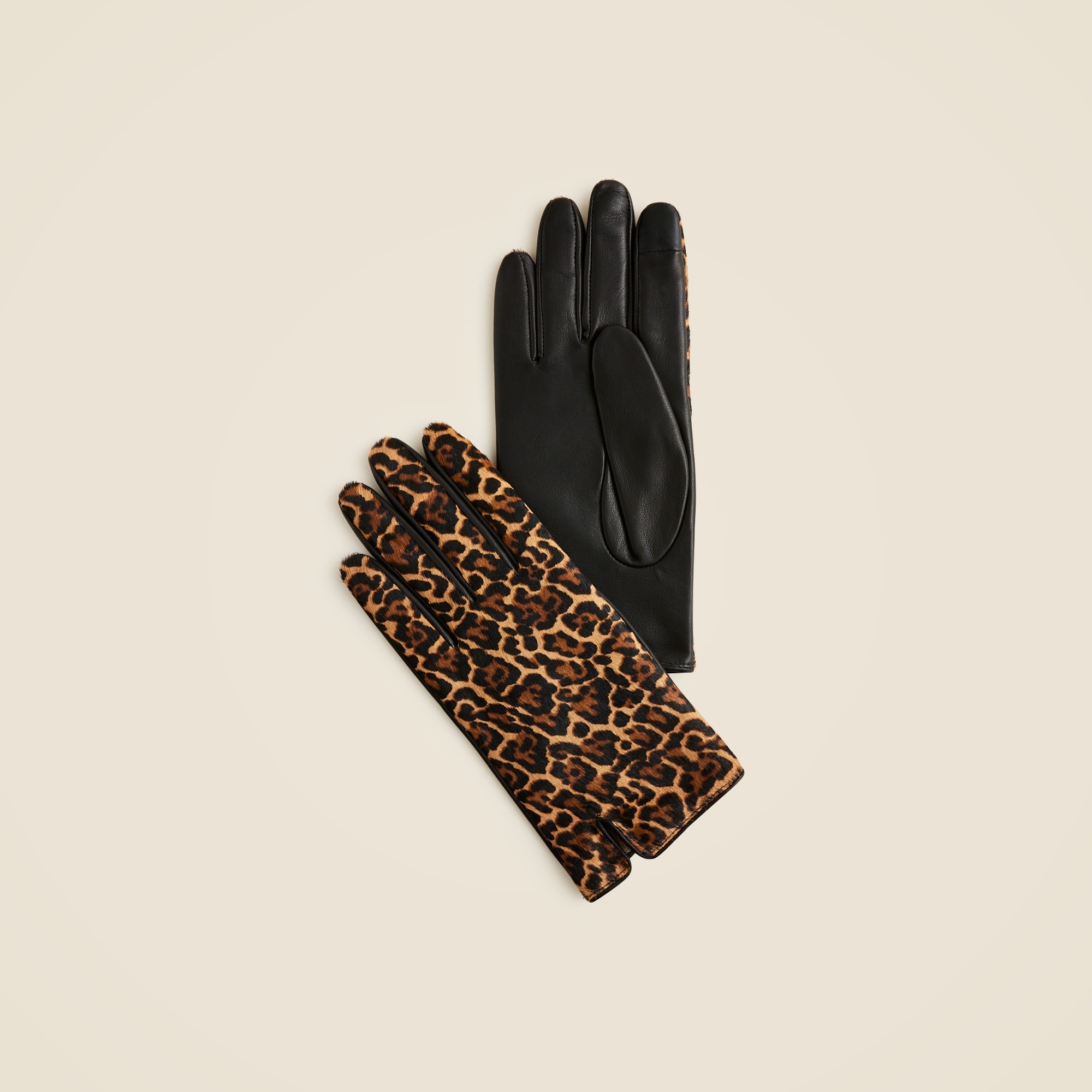 womens Leopard-print calf hair and leather touch-tech gloves