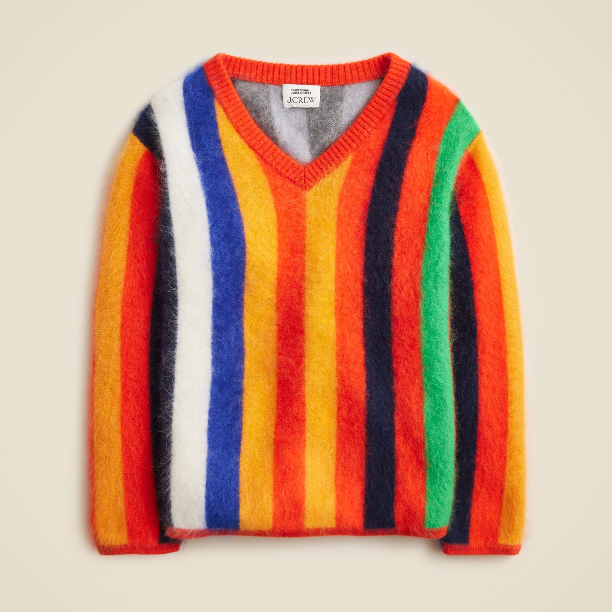 girls Christopher John Rogers X Crewcuts kids' brushed cashmere V-neck sweater in multistripe