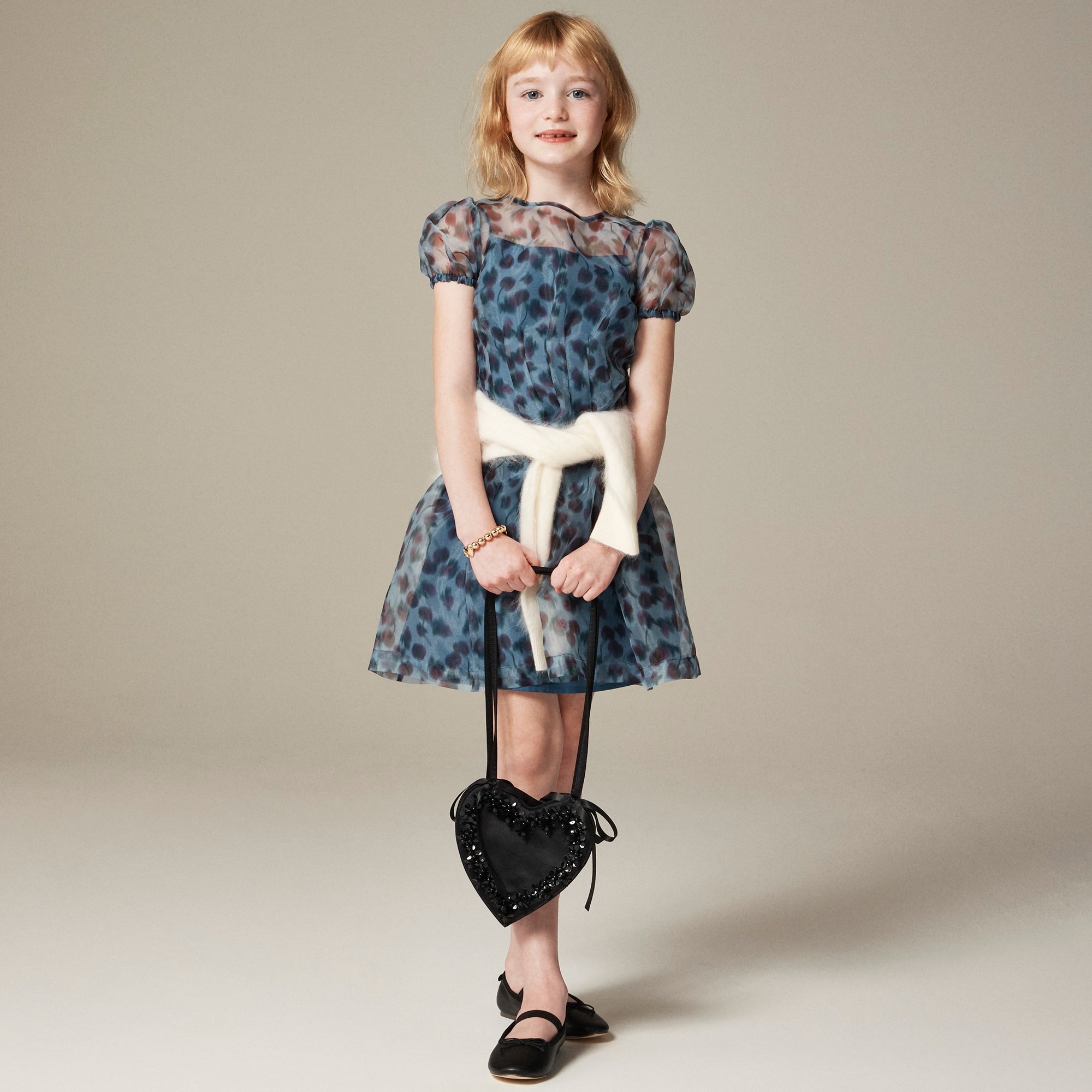 girls Girls' puff-sleeve organza dress in blurry cherries print