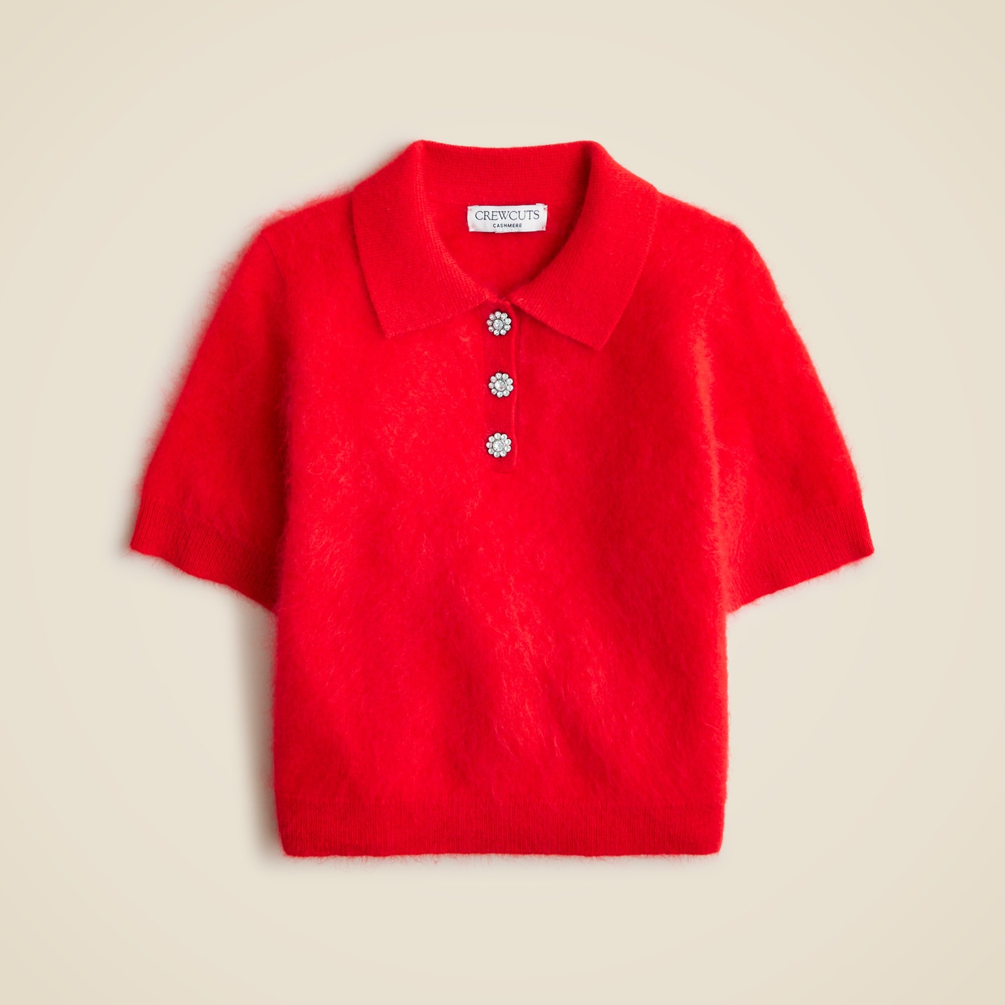 girls Girls' brushed cashmere polo with jewel buttons