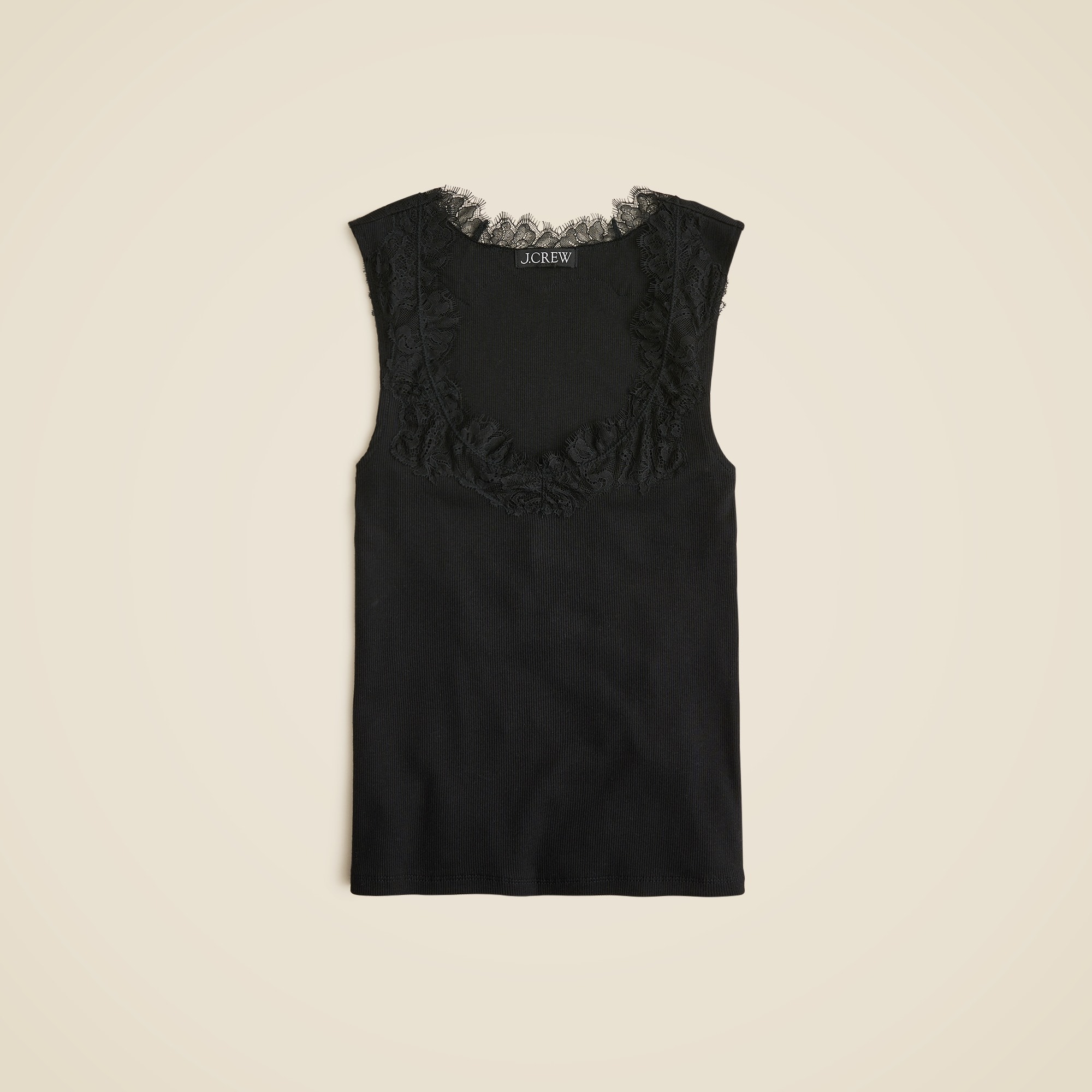 womens Fine rib scoopneck tank top with lace trim