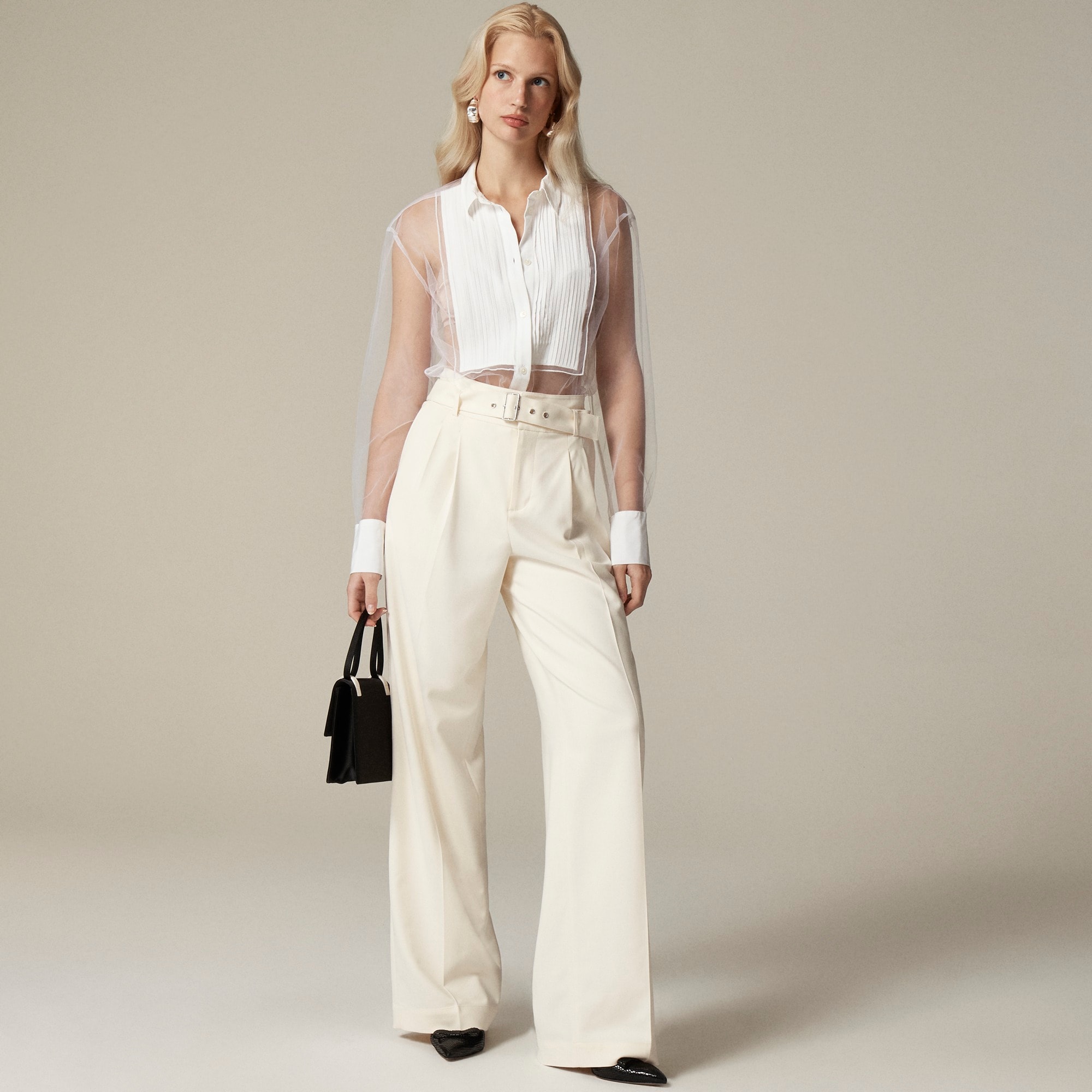 womens Belted wide-leg trouser in city twill