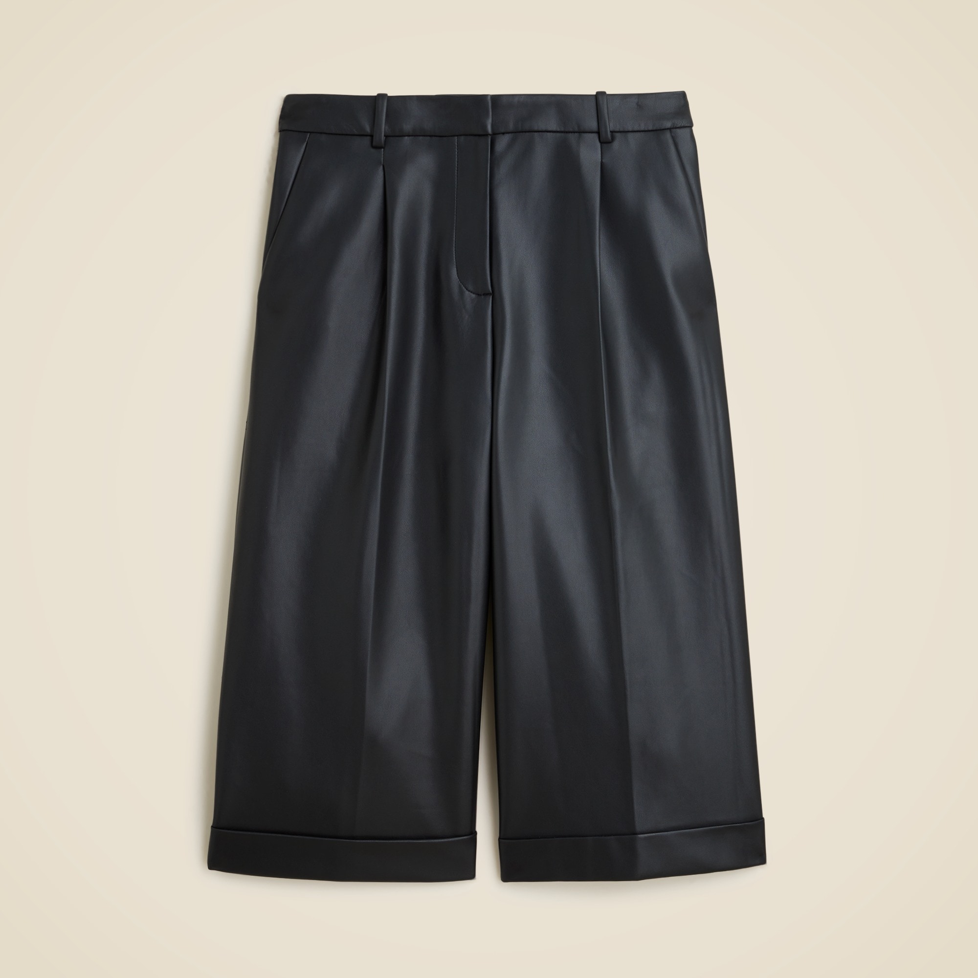 womens Long pleated trouser short in faux leather