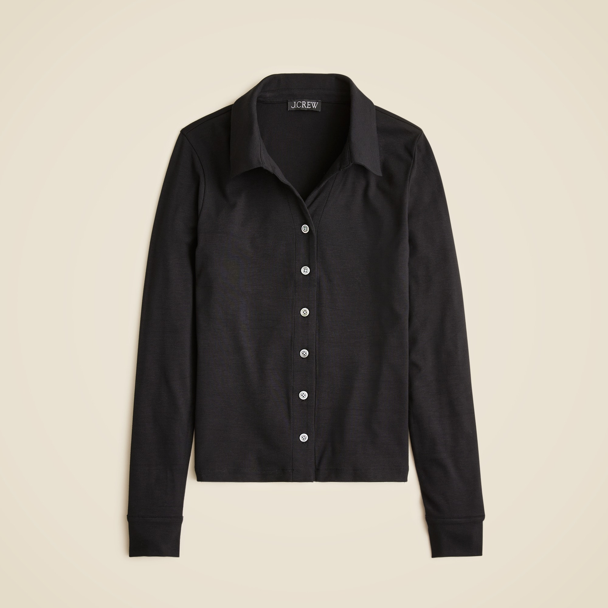 womens Long-sleeve button-up top in refined rib