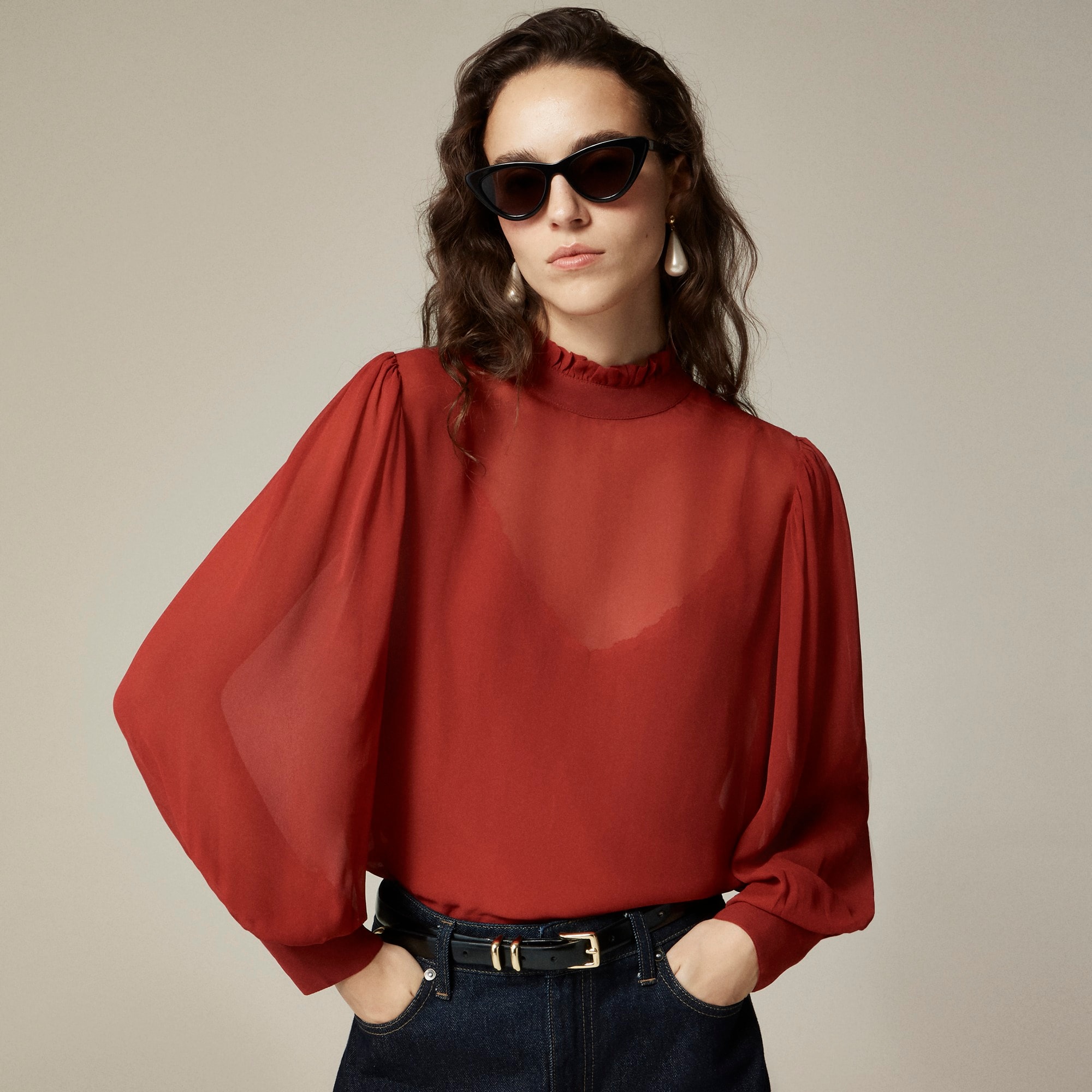 womens Ruffleneck top in chiffon