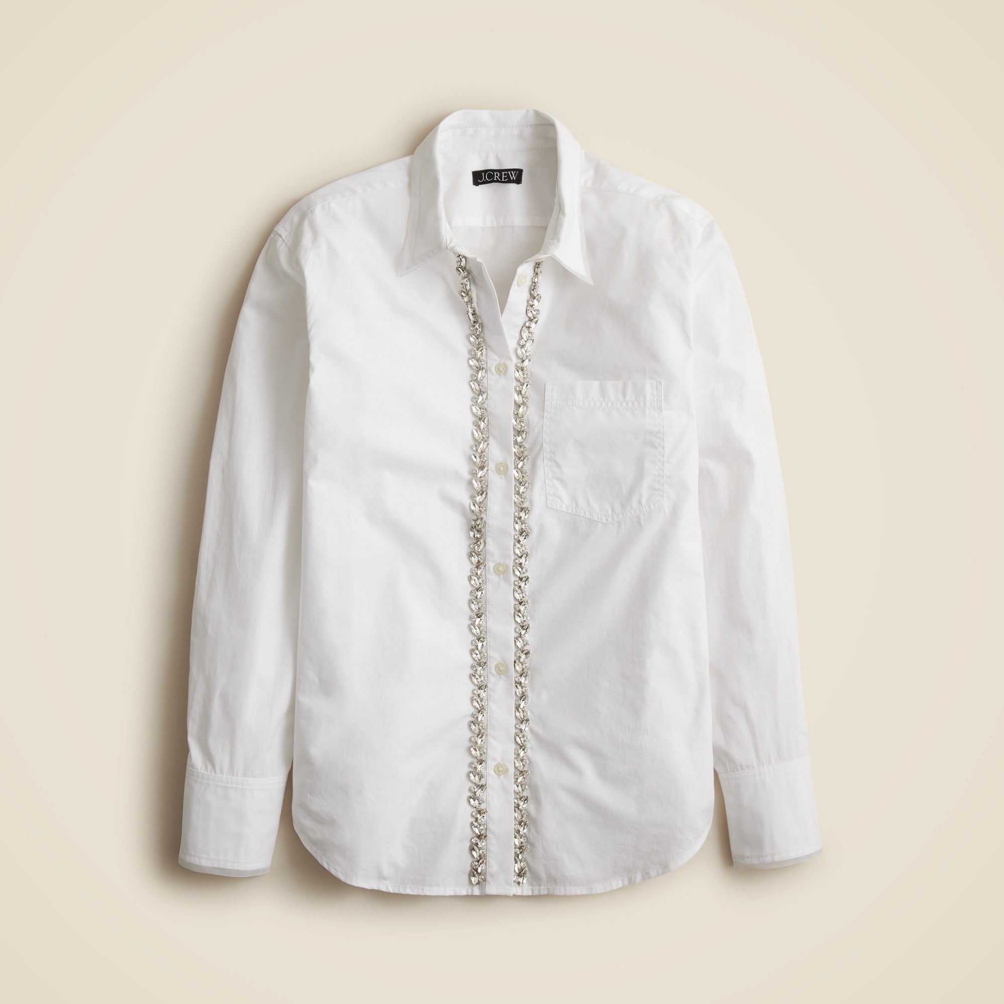 womens Embellished gar&ccedil;on shirt with tulle in cotton poplin