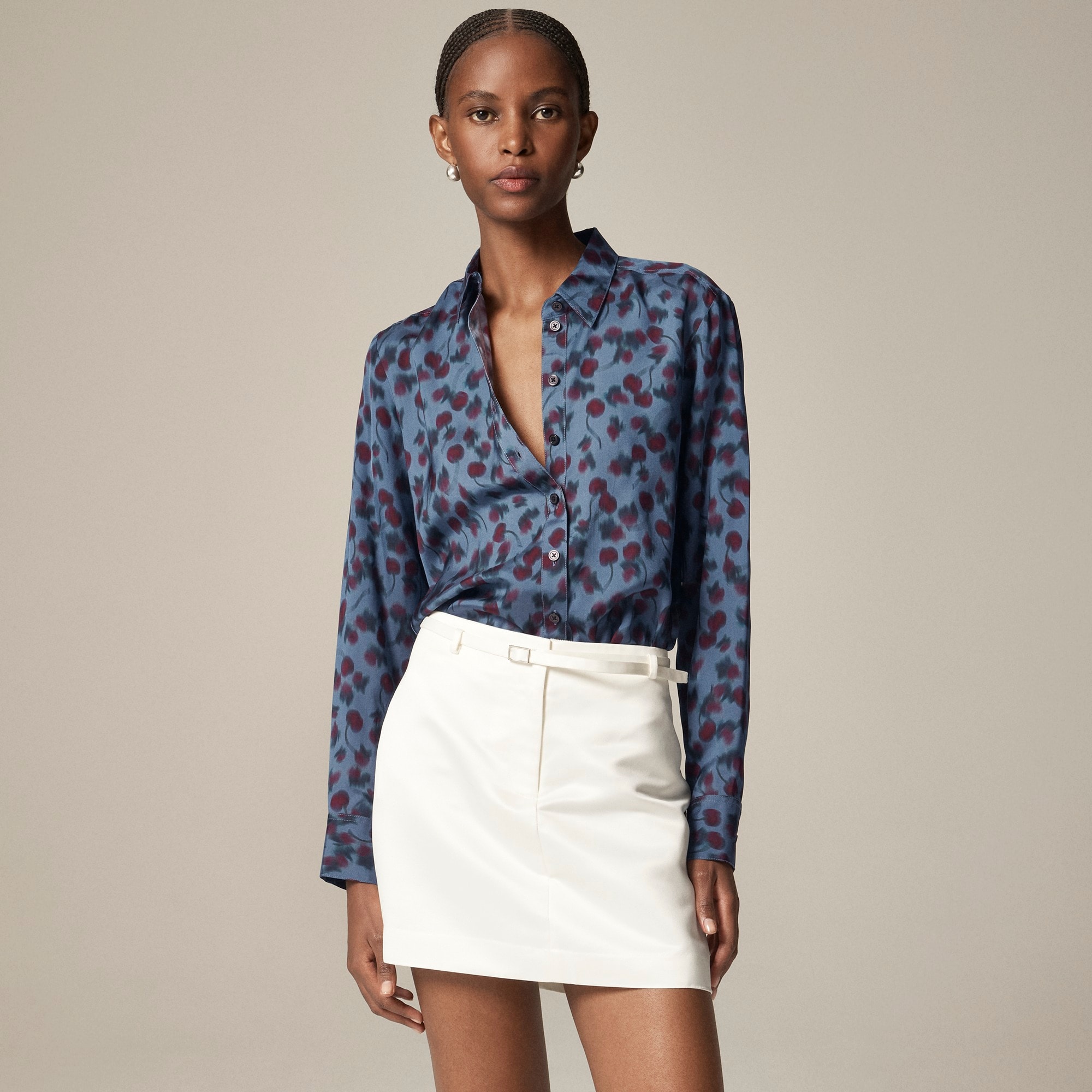 womens Drapey button-up shirt in cherry-printed viscose twill