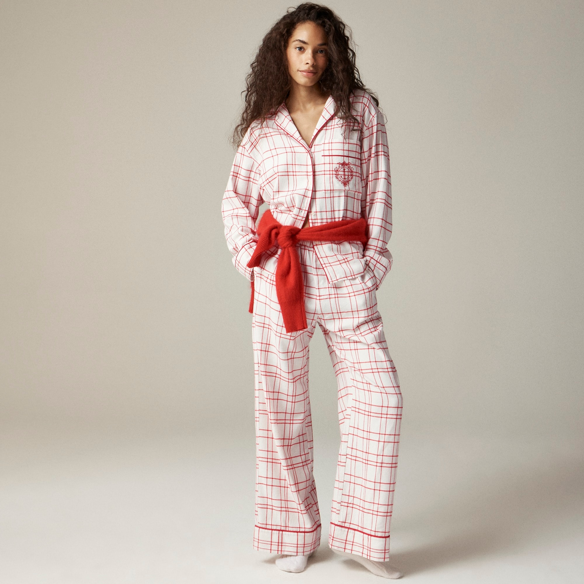 womens Relaxed pajama pant set in plaid cotton flannel