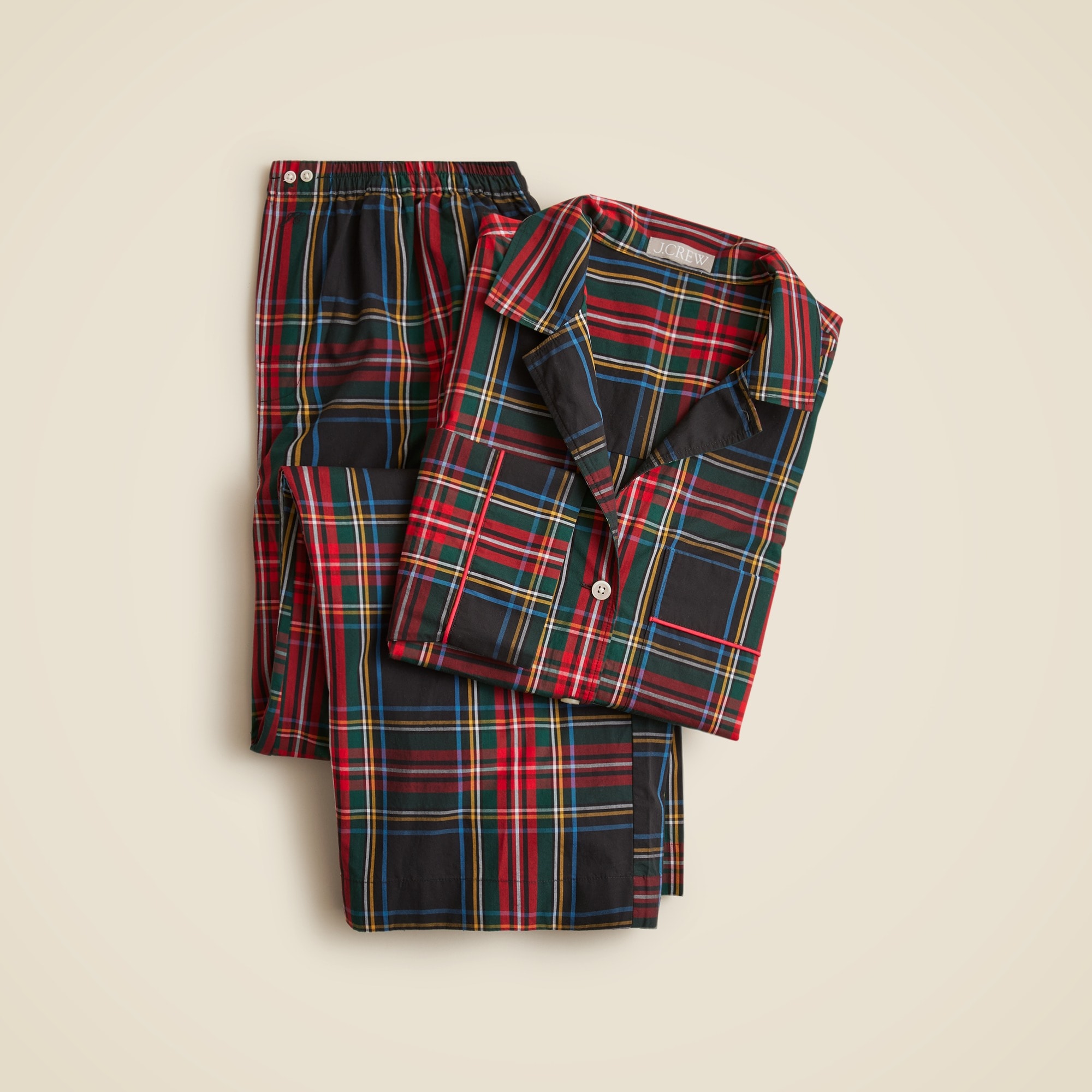 womens Pajama pant set in Stewart tartan cotton poplin