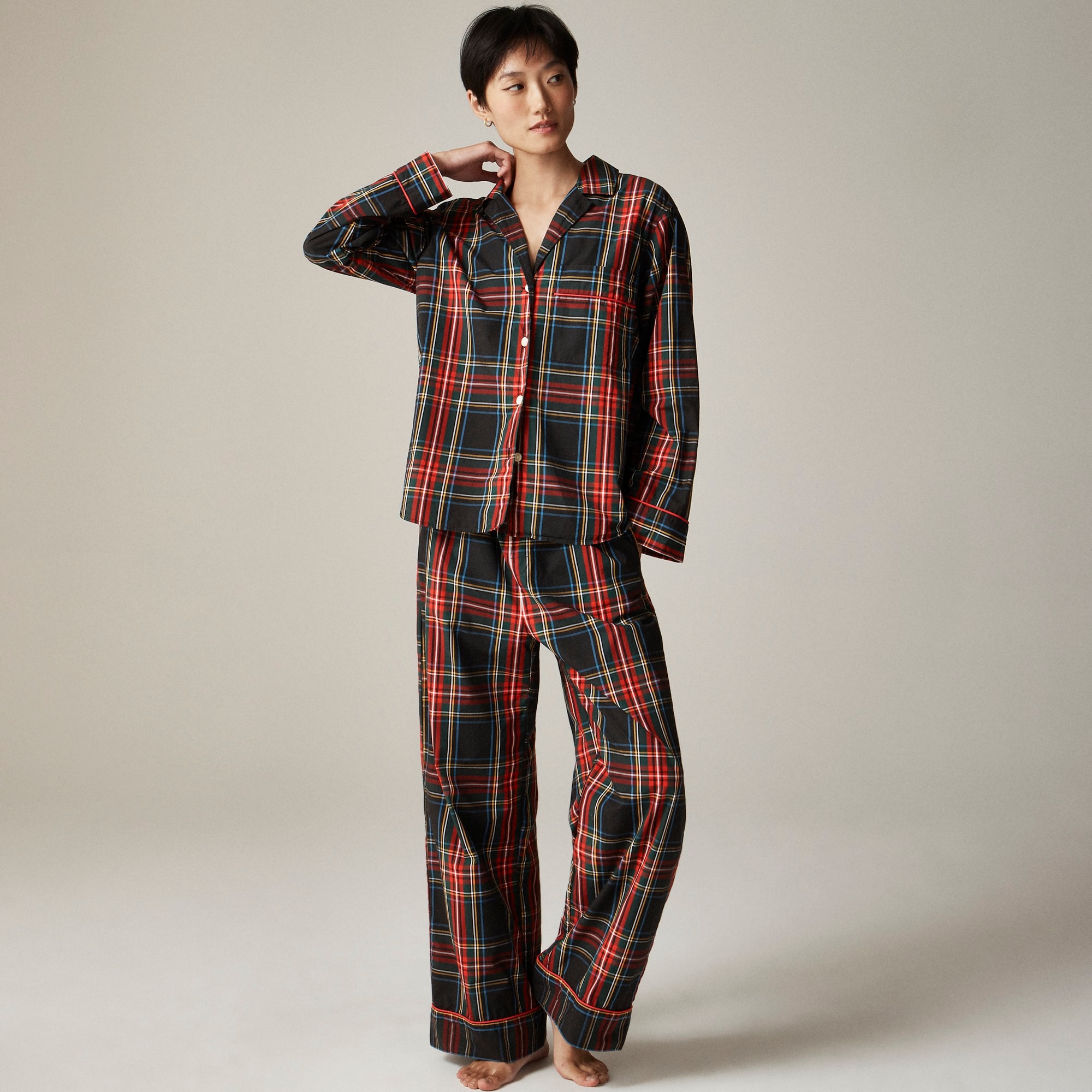  Pajama pant set in Stewart tartan cotton poplin