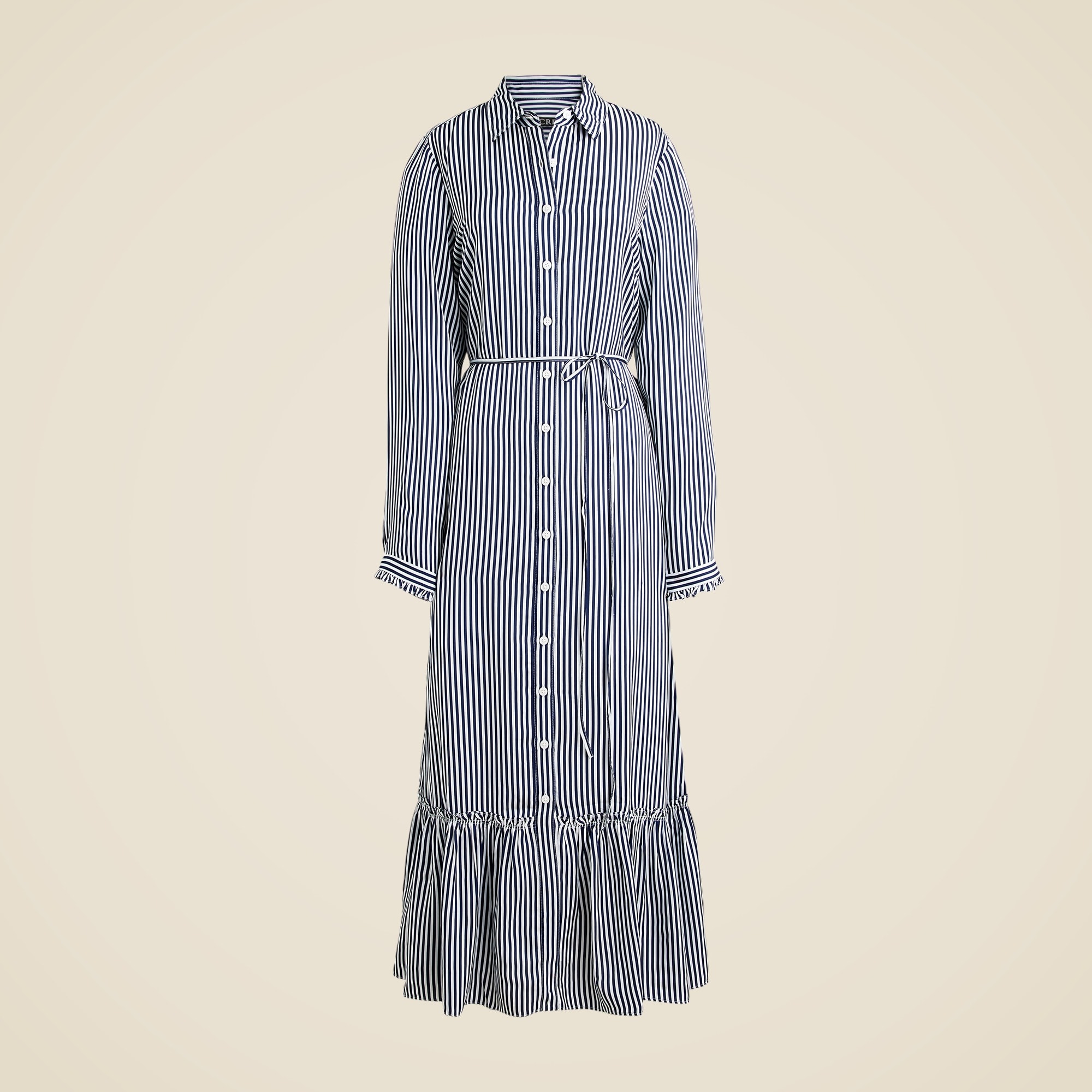  Long Amelia shirtdress in striped drapey viscose twill