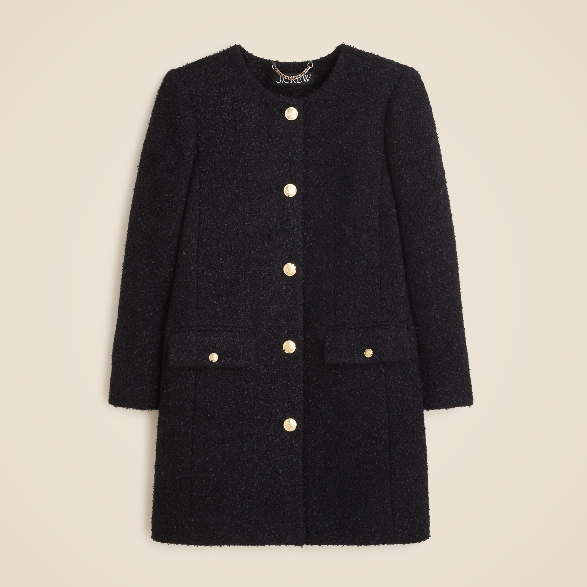 womens Collarless lady coat in textured tweed