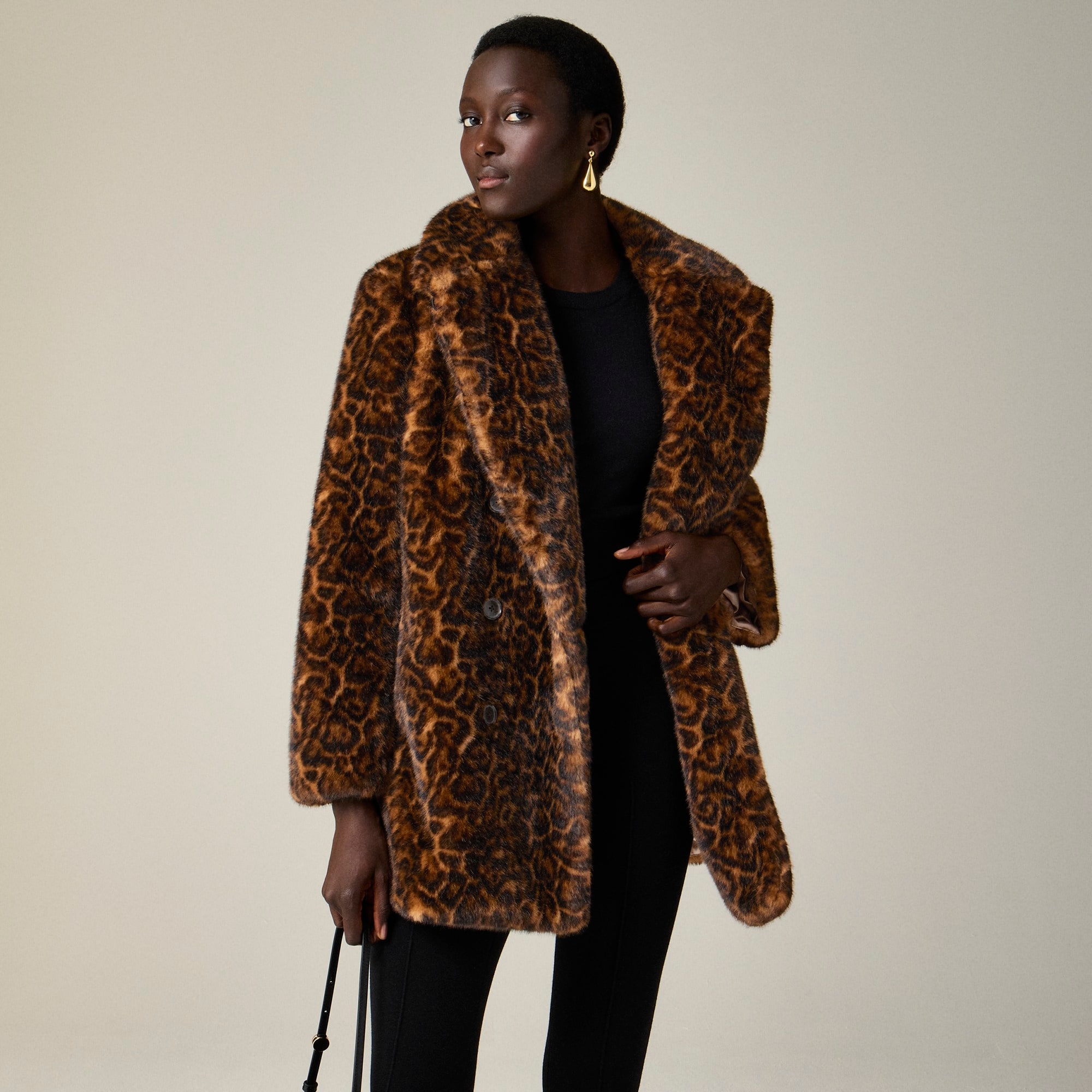 womens Faux-fur peacoat in leopard print