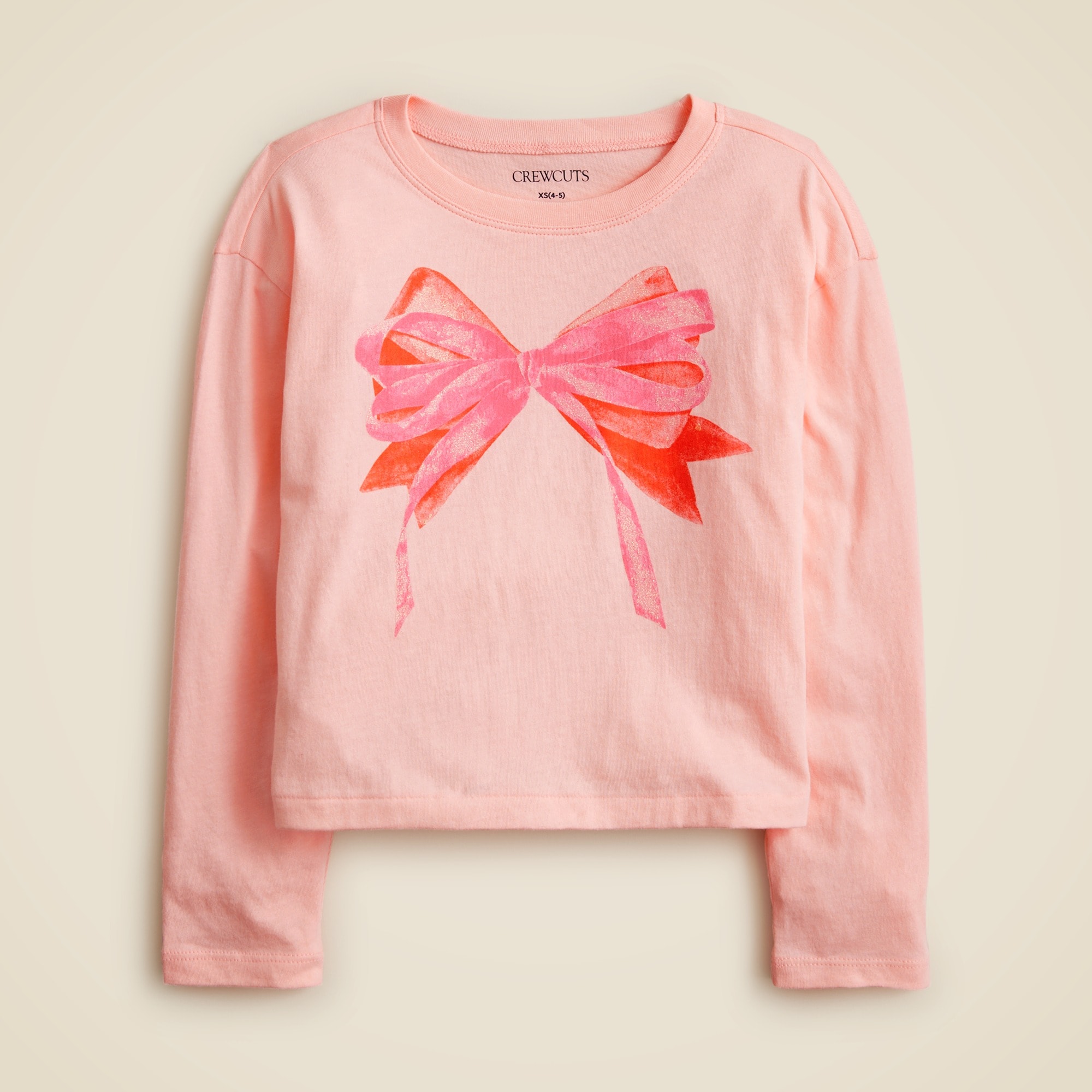 girls Girls' long-sleeve glitter bow graphic T-shirt