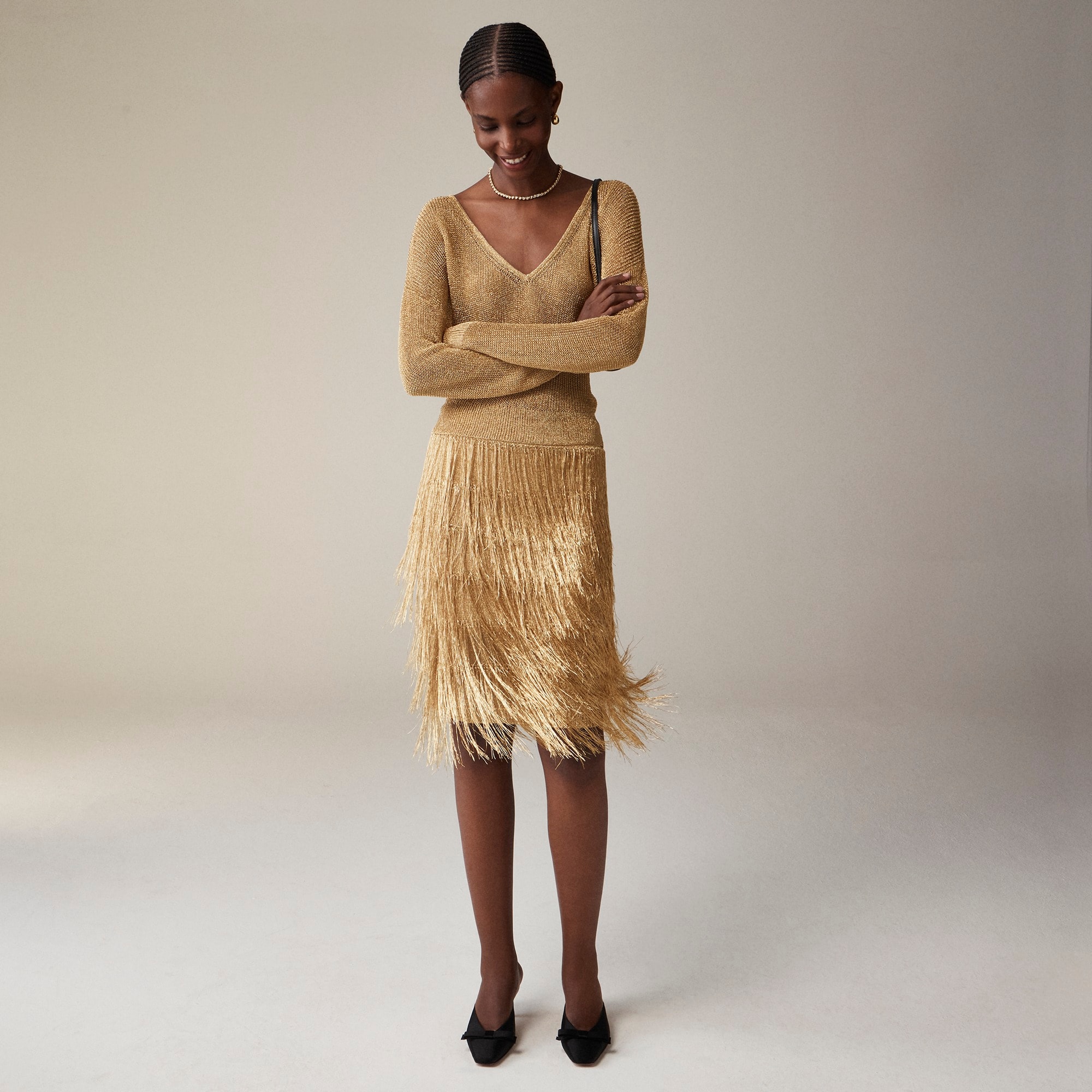 womens Collection metallic fringe skirt