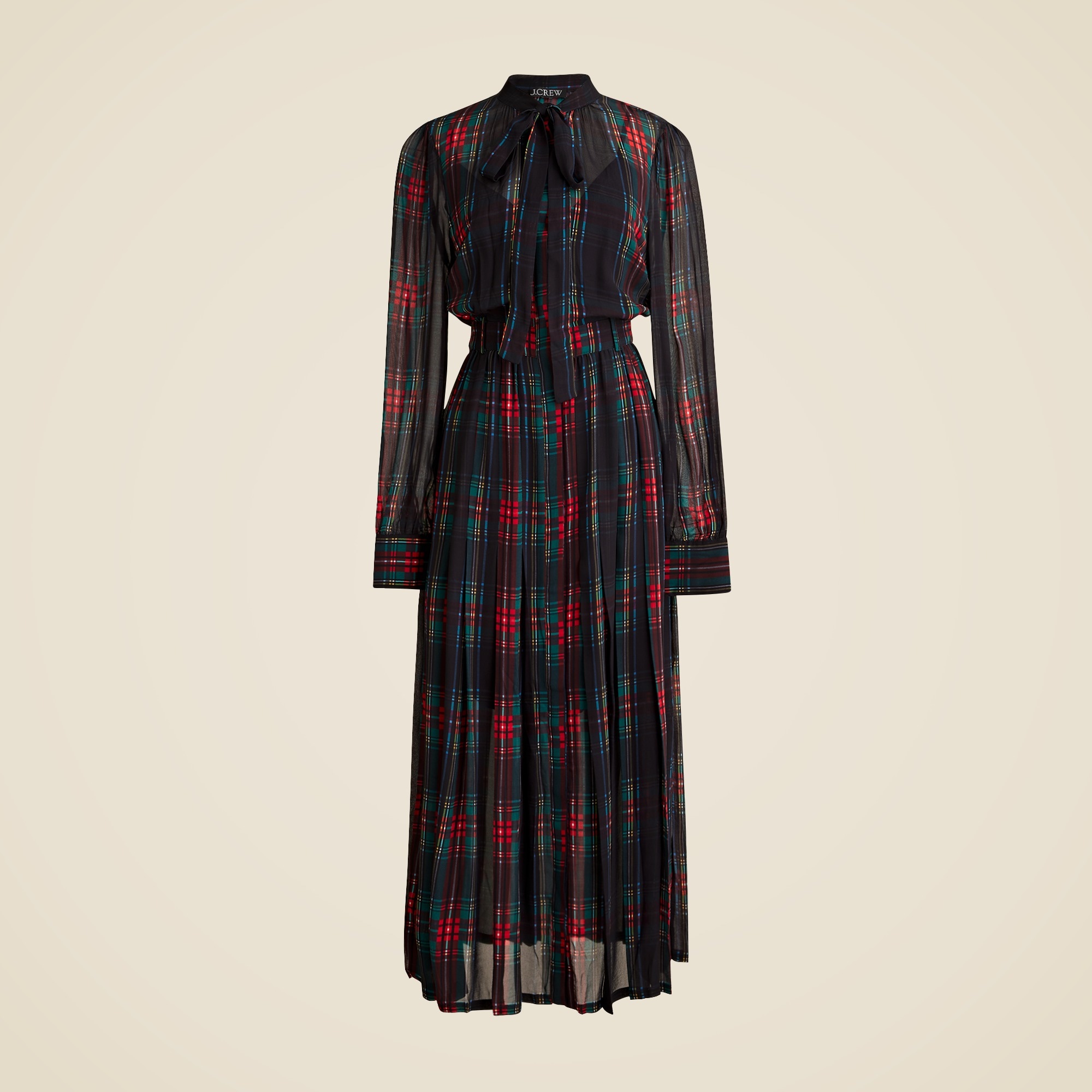 womens Tie-neck dress in Stewart tartan viscose chiffon